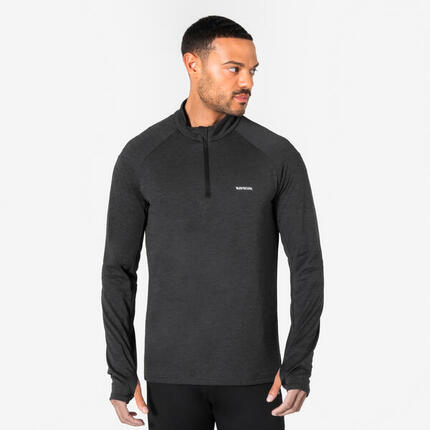 T-shirt manches longues demi zip chaud et respirant Homme, Kiprun Run 100 noir
