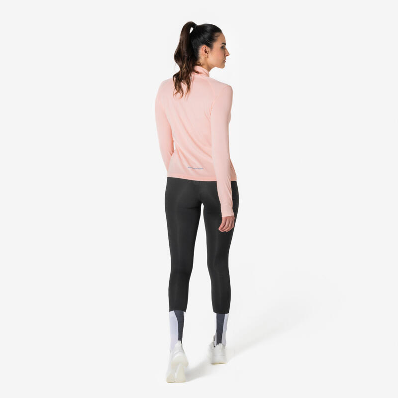 Kadın Uzun Kollu Yarım Fermuarlı Koşu Tişörtü - Pembe - Kiprun Run Core