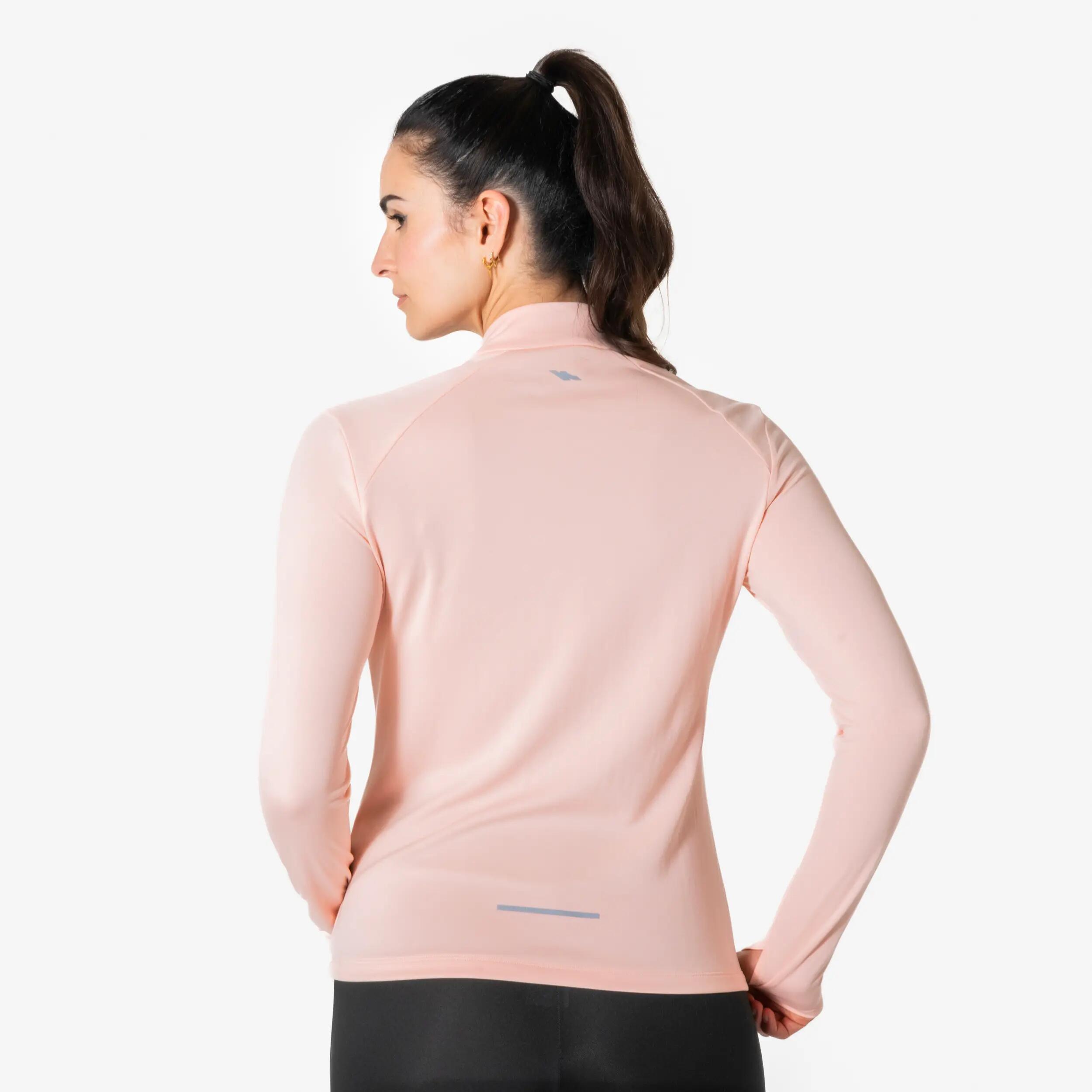 Women's long-sleeved 1/2 zip running T-shirt, Kiprun Run Core pink -  3