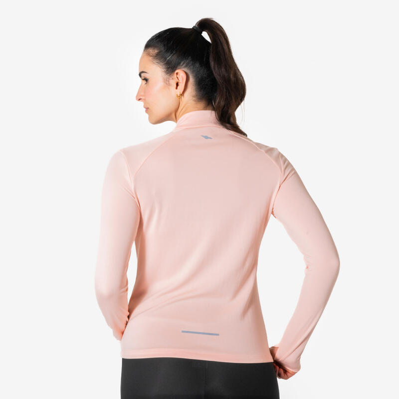Kadın Uzun Kollu Yarım Fermuarlı Koşu Tişörtü - Pembe - Kiprun Run Core