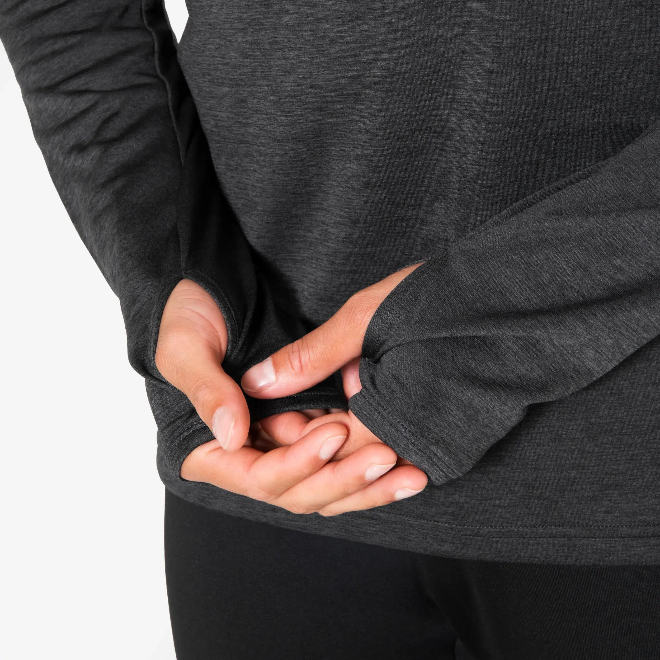 Kiprun Run 100 Men's Warm and Breathable Half-Zip Long-Sleeved T-shirt - Black -  5