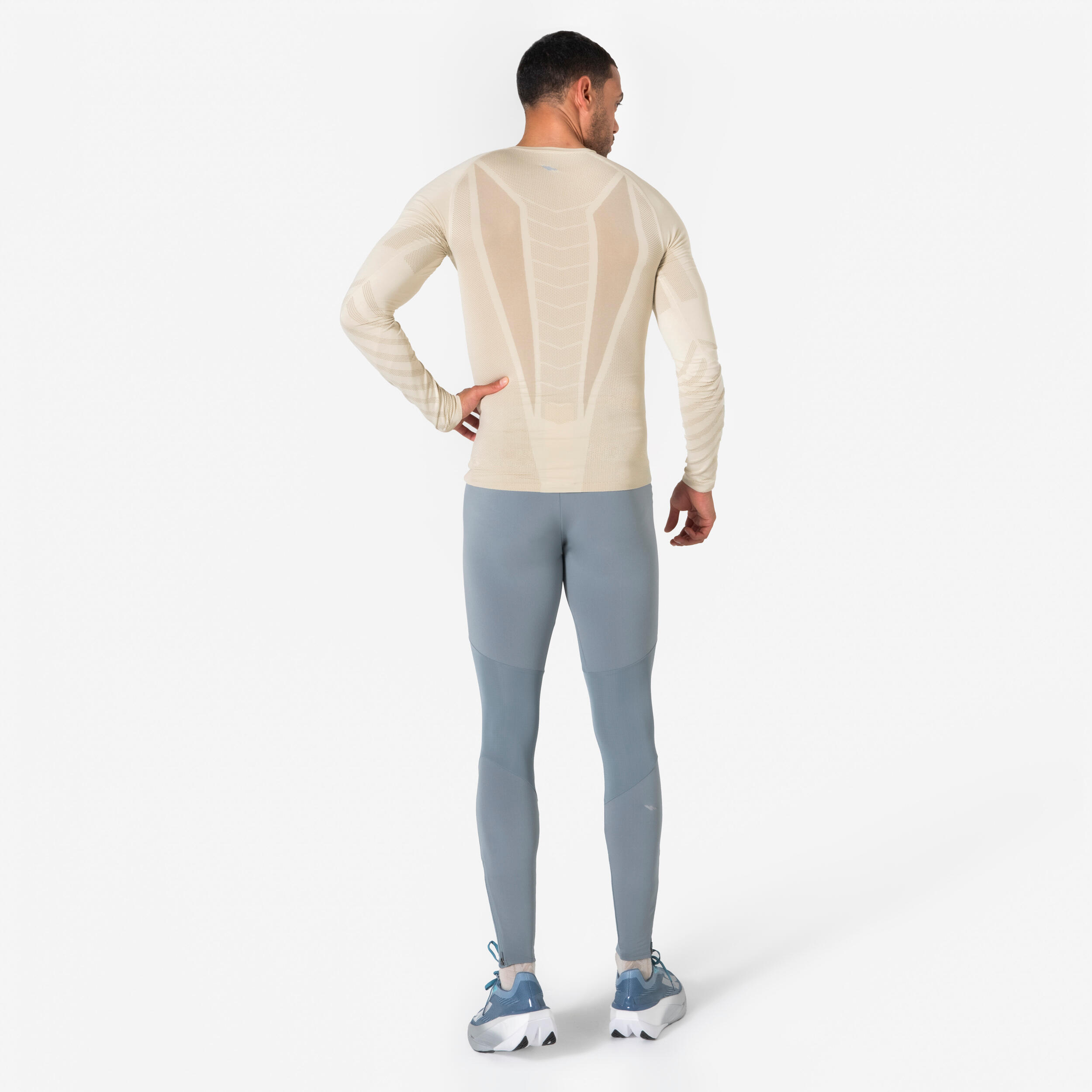 Camisola Sem Costuras de Corrida Slim Run 500 Homem Bege 4/7
