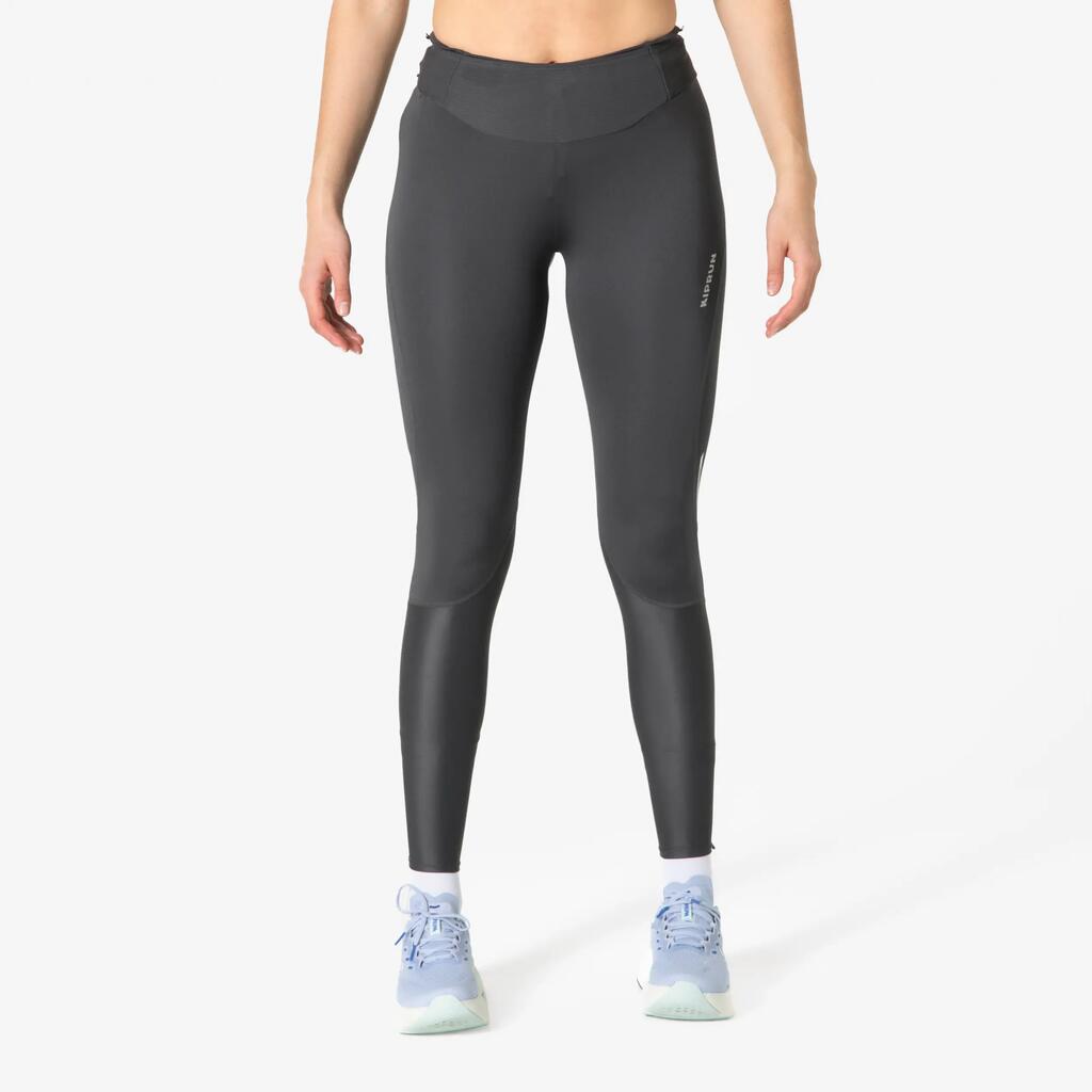 Lauftights lang Trailrunning Damen atmungsaktiv - grau