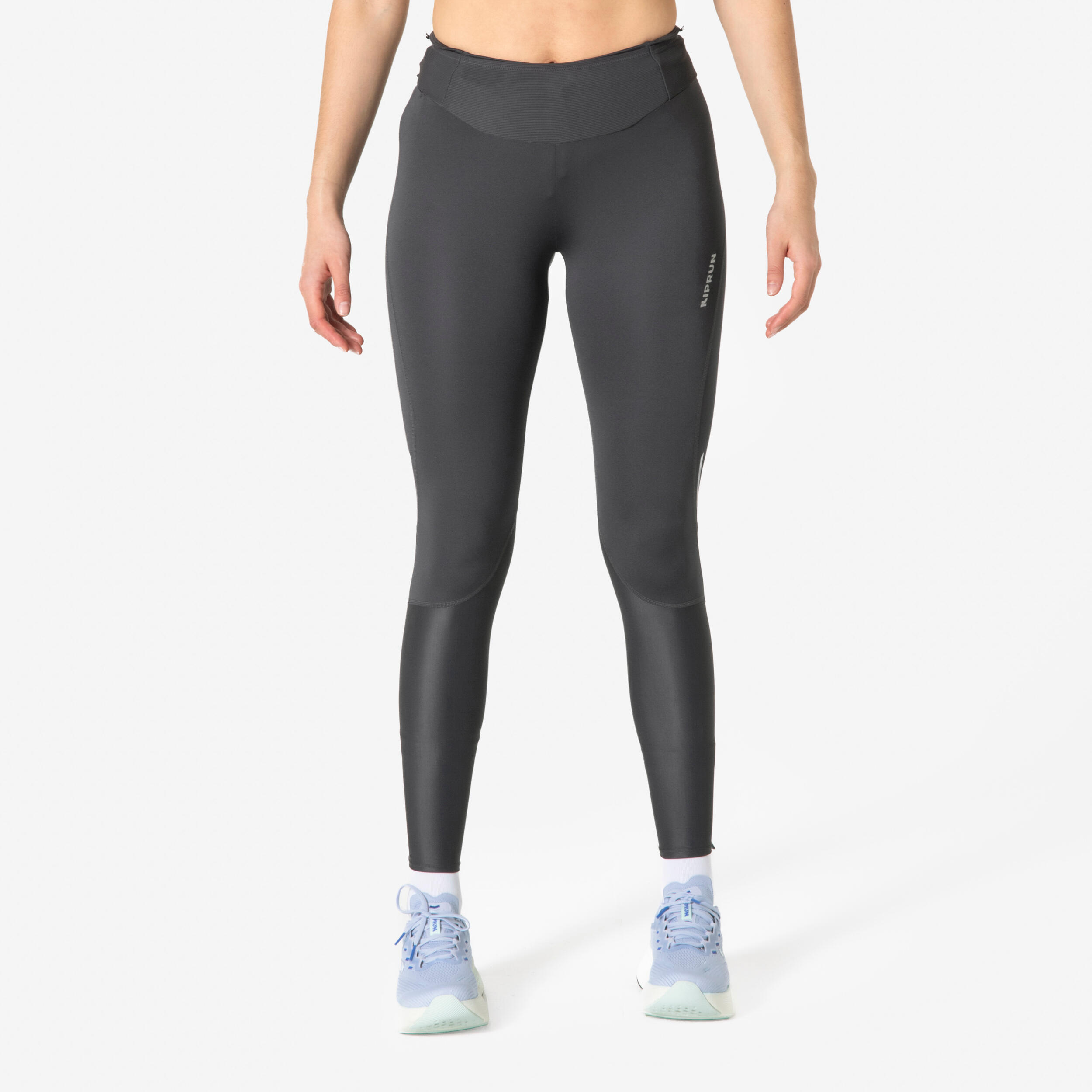 Legging de trail running respirant Femme, Kiprun gris carbone