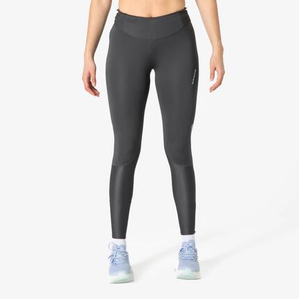 Legging de trail running respirant Femme, Kiprun gris carbone
