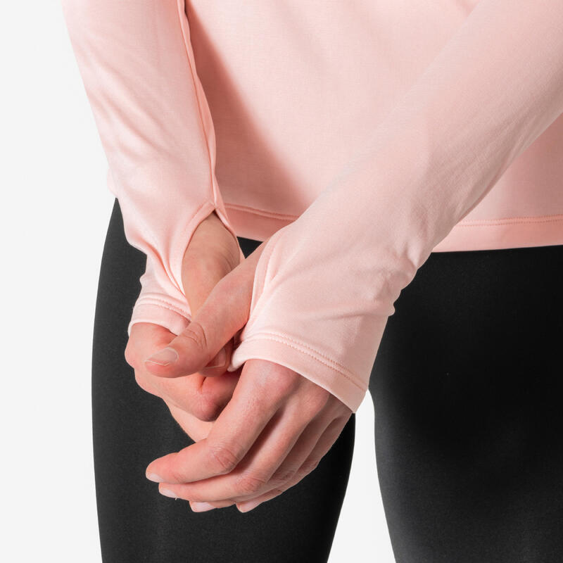 Kadın Uzun Kollu Yarım Fermuarlı Koşu Tişörtü - Pembe - Kiprun Run Core
