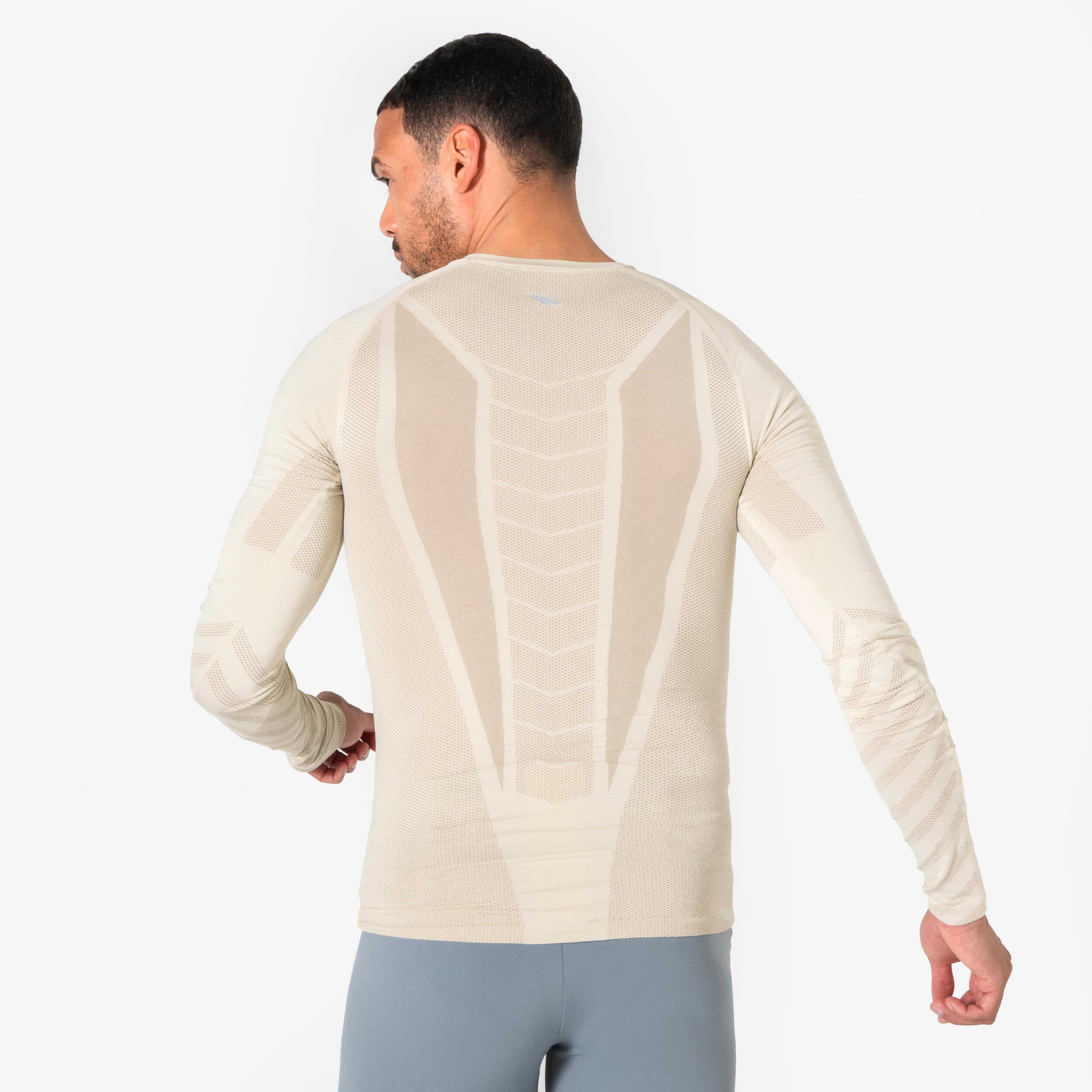 Camisola Sem Costuras de Corrida Slim Run 500 Homem Bege 5/7