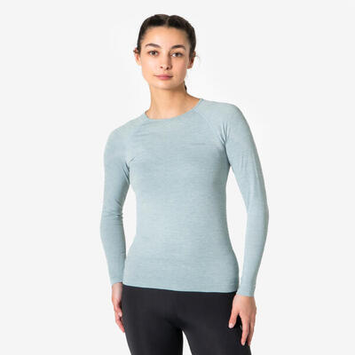 Maglia termica manica lunga running donna RUN 500 CARE beige