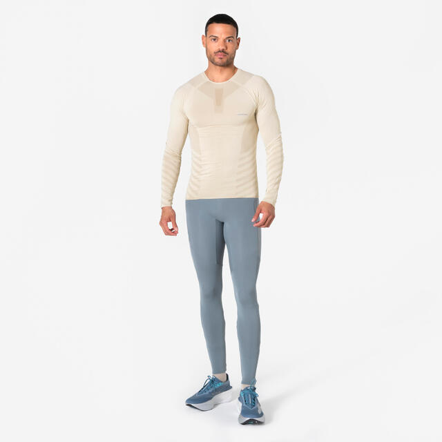 Laufshirt langarm Herren Slim nahtlos - Run 500 beige