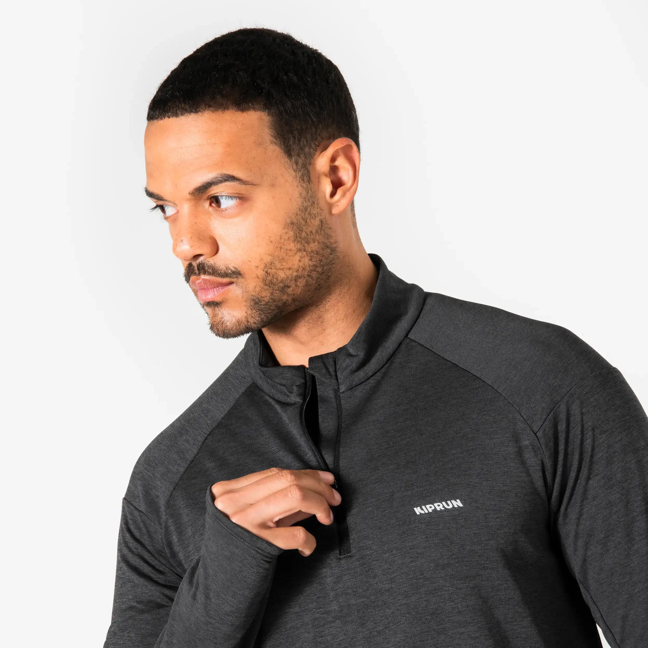 Kiprun Run 100 Men's Warm and Breathable Half-Zip Long-Sleeved T-shirt - Black -  3