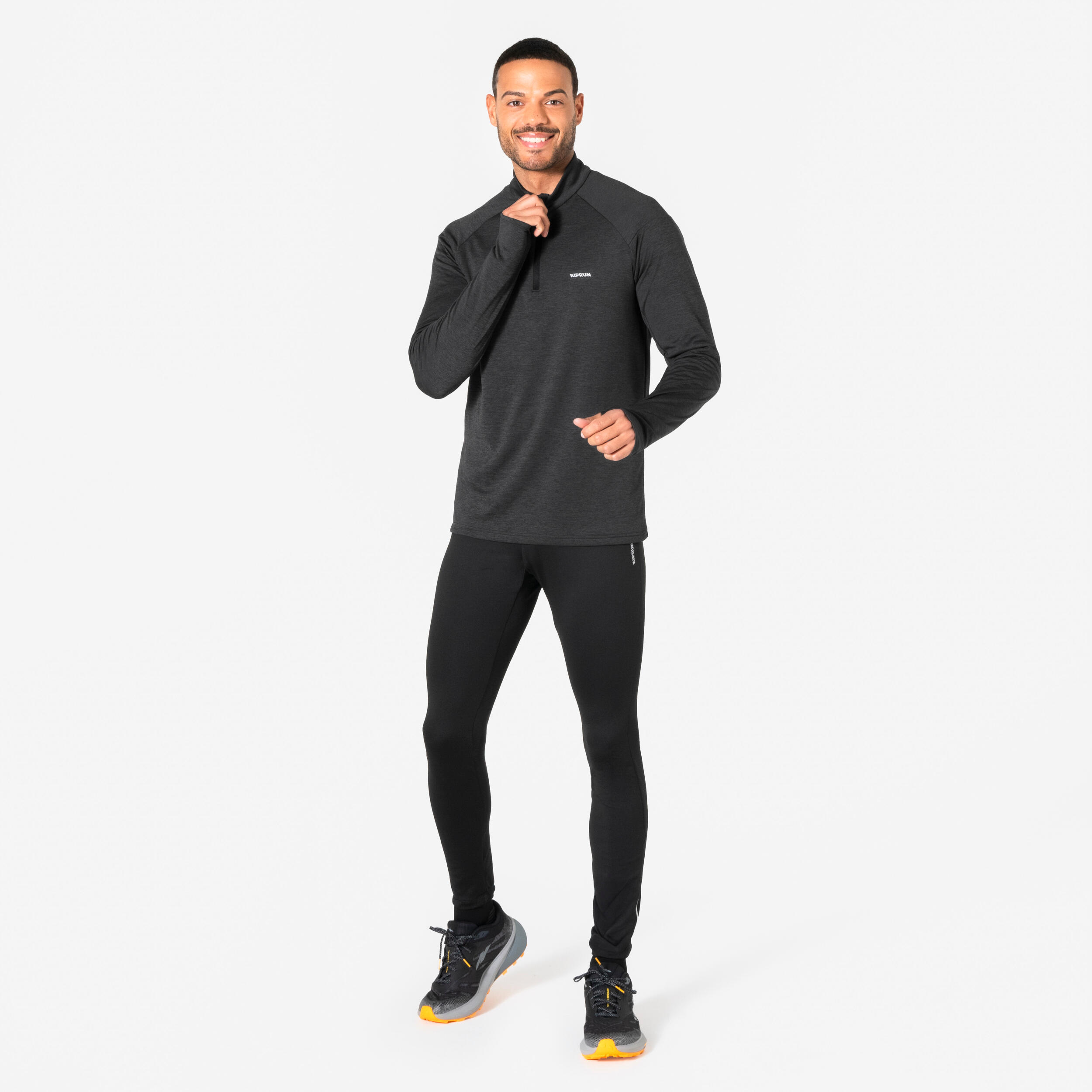 Men's Warm and Breathable Half-Zip Long-Sleeved T-Shirt, Run 100 6/7