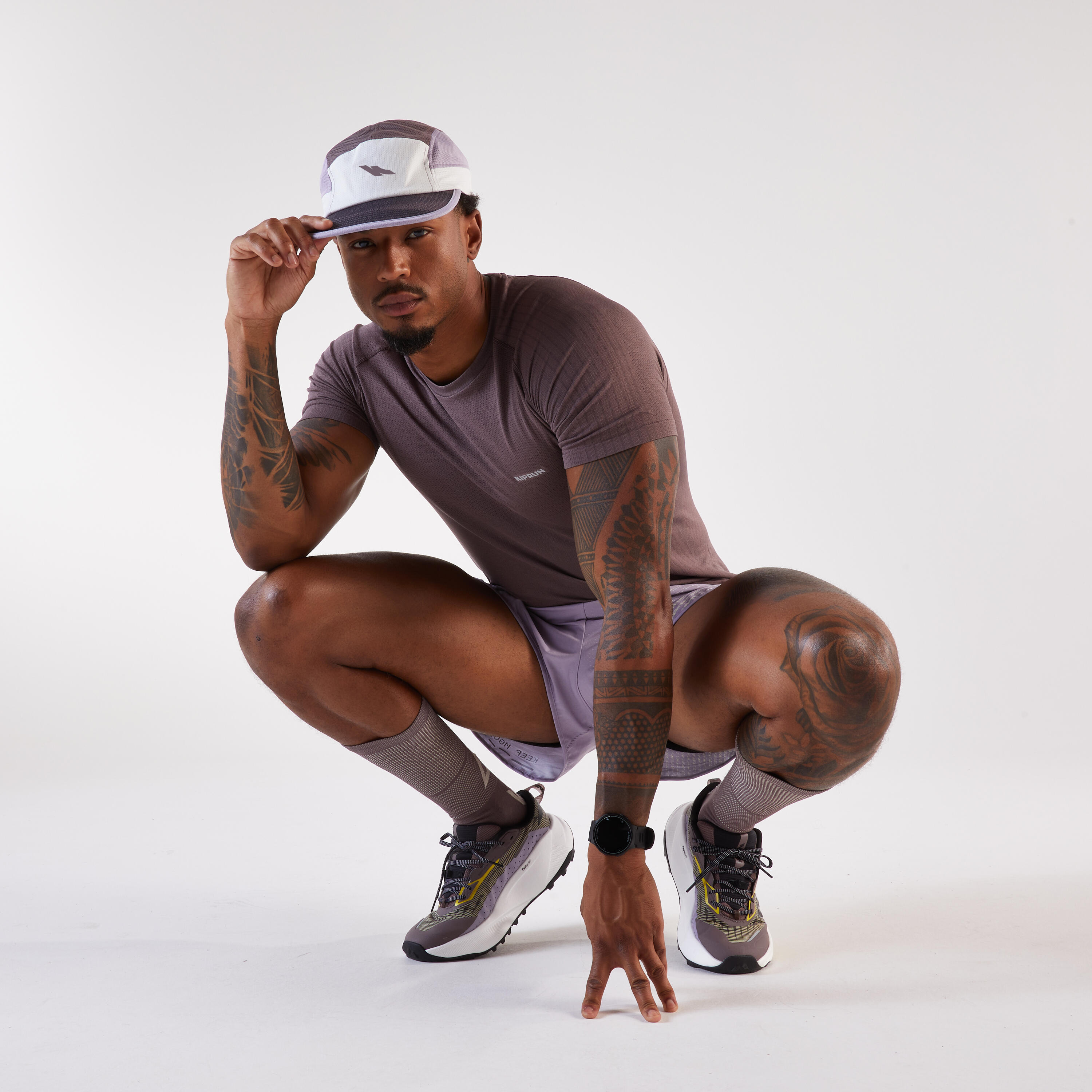 Casquette de running homme et femme, Kiprun bleu blanc violet 3/10