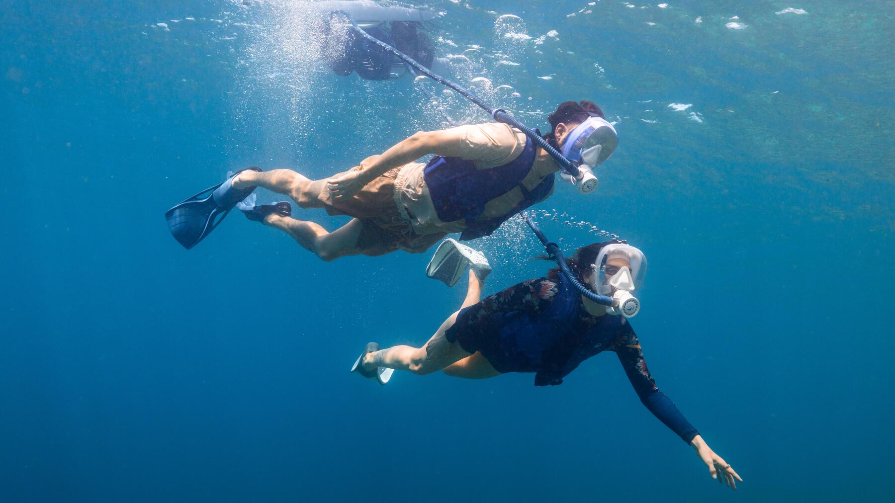 Zwei Personen tauchen im Meer mit Tauchflossen