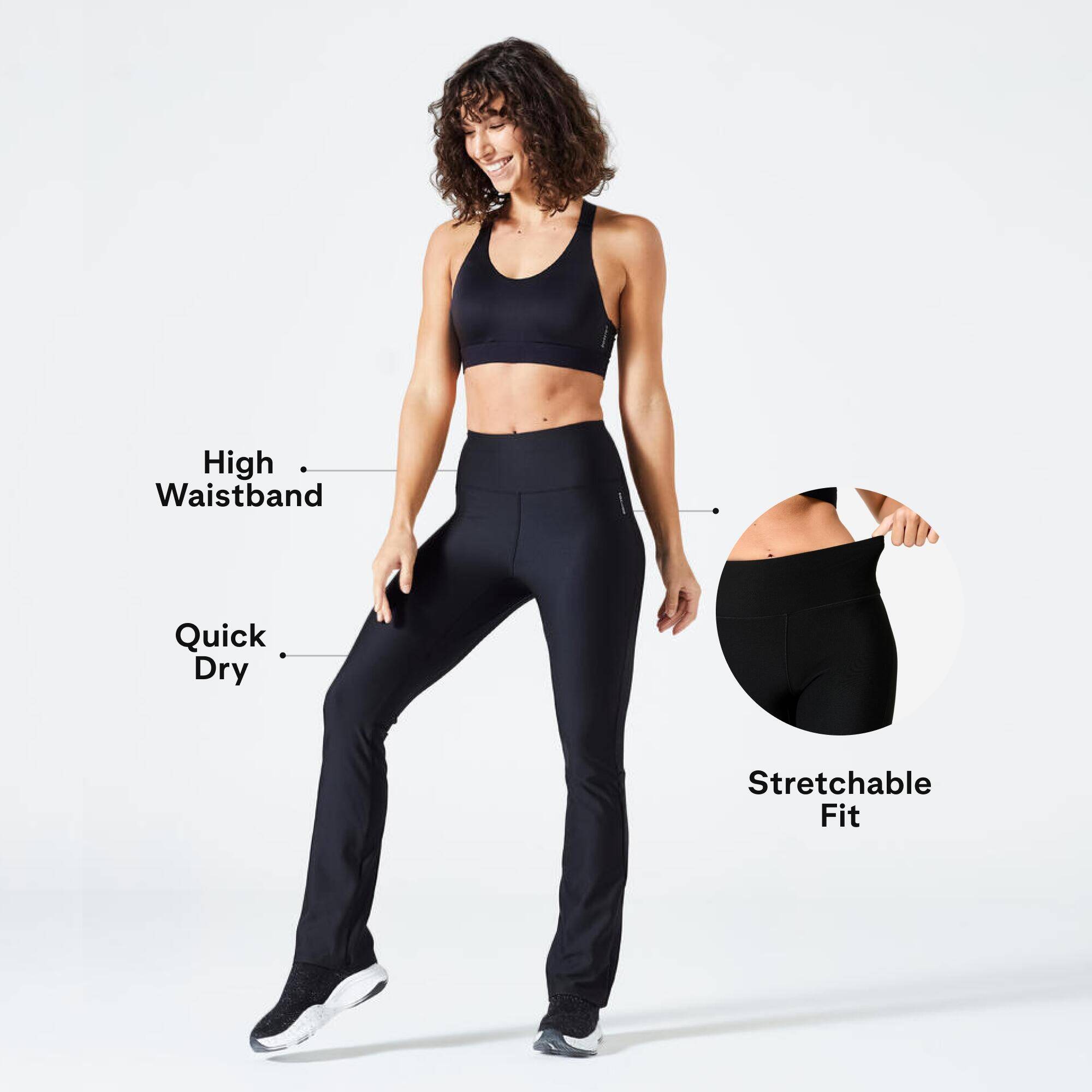 Women Gym Trackpants, Flared and Stretchable, Quick Dry, Opaque Fabric - Black -  3