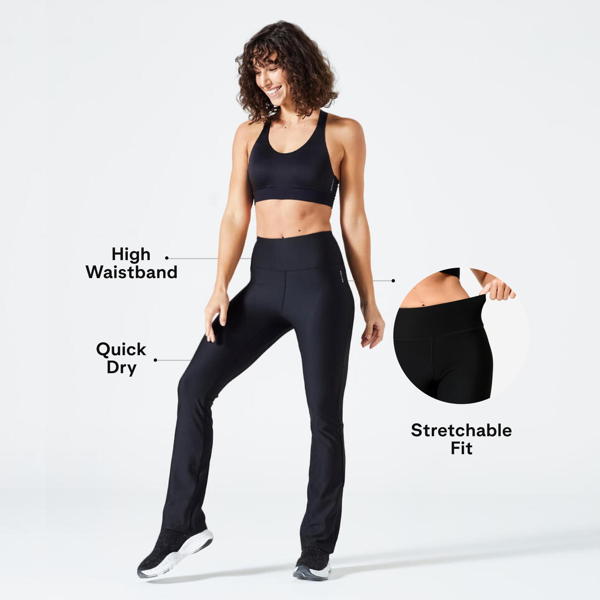 Leggings de desporto corte direito e extensíveis mulher, preto 7/23