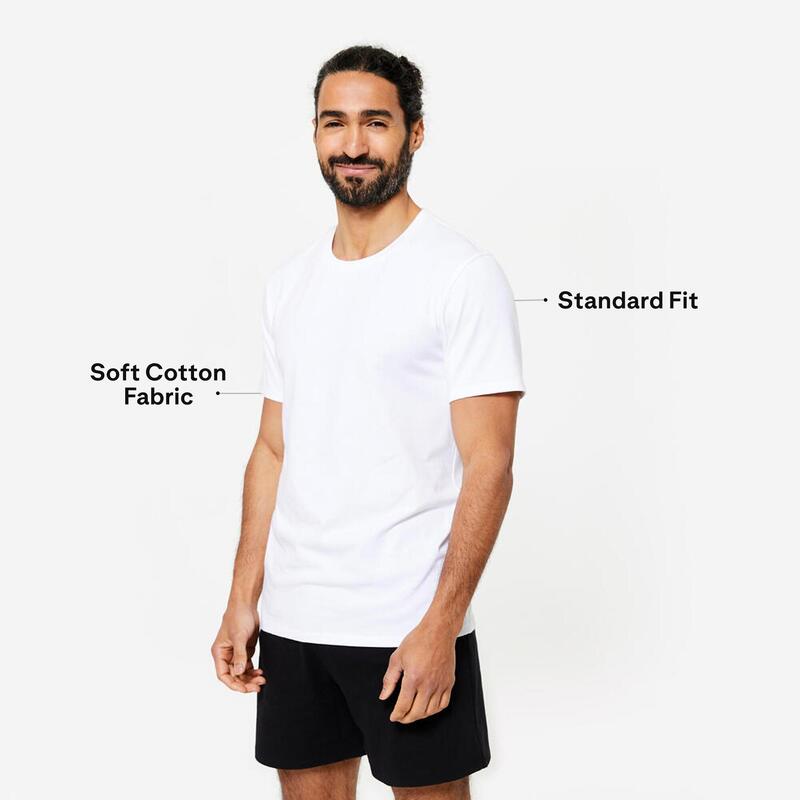 Tricou fitness bumbac 100 alb bărbați