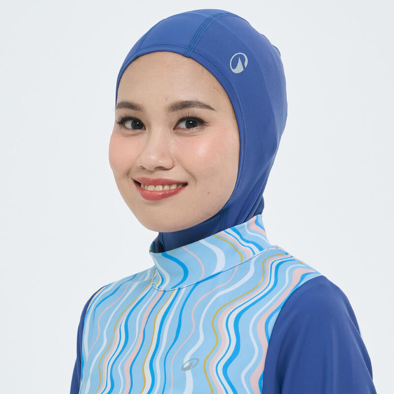 Kadın Kapalı Sırt Başlıklı Burkini Mayo - Mavi - 100