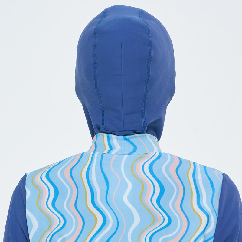 Kadın Kapalı Sırt Başlıklı Burkini Mayo - Mavi - 100