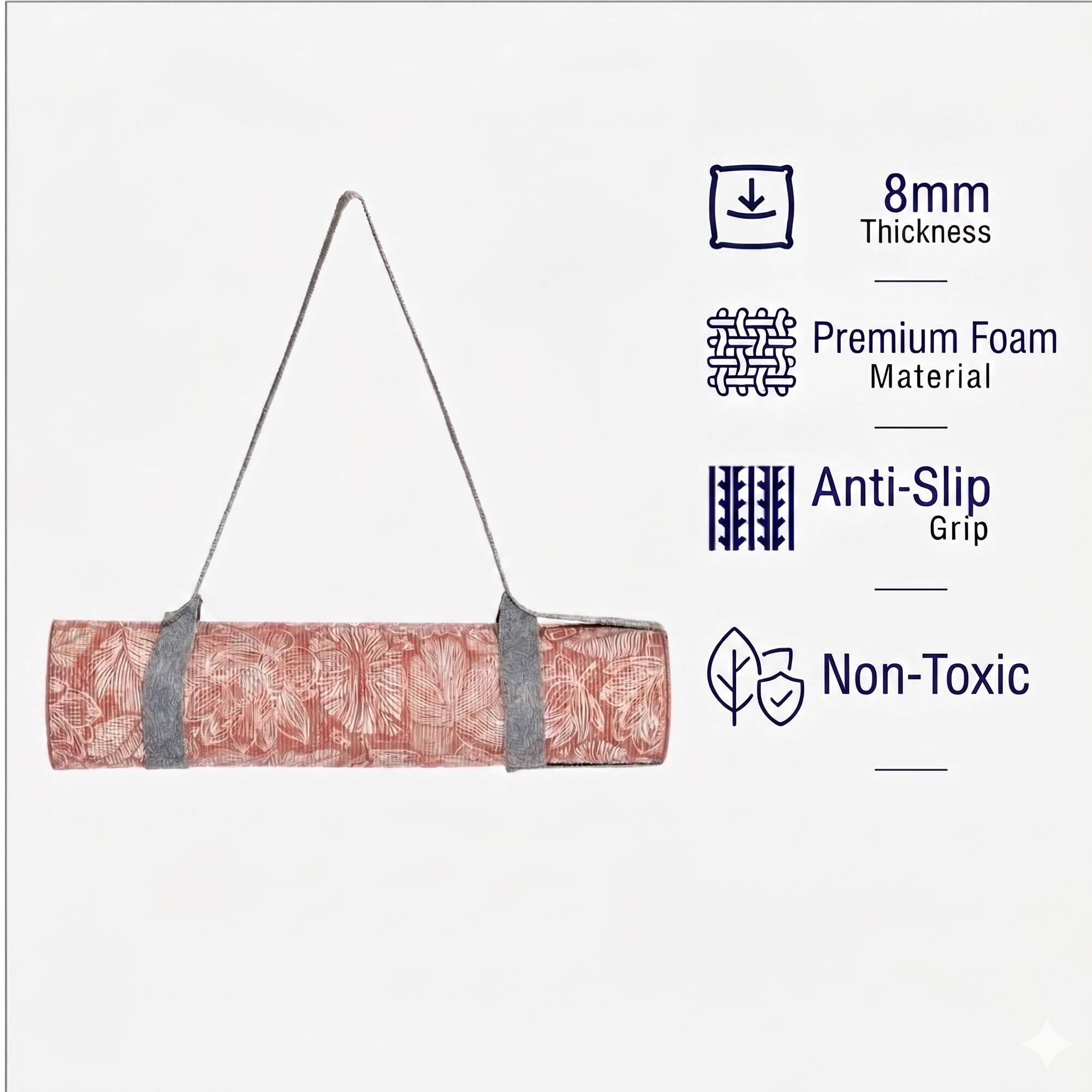8 mm Grippy and Comfortable Gentle Yoga Mat - Beige/Brown Print -  1