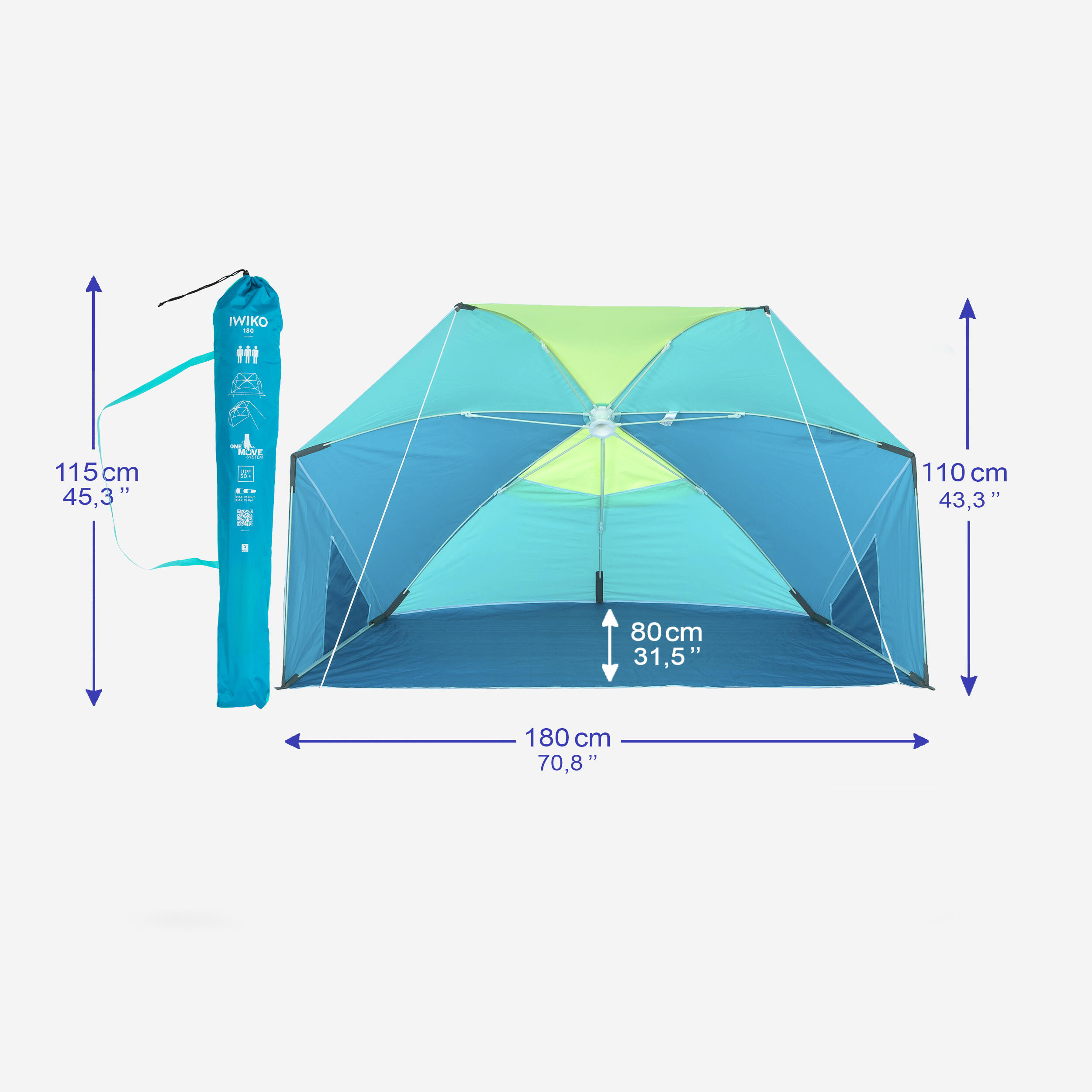 SUN PARASOL Athlete 3袋セット 3-person sun shelter beach parasol upf50+ iwiko 180 - blue yellow