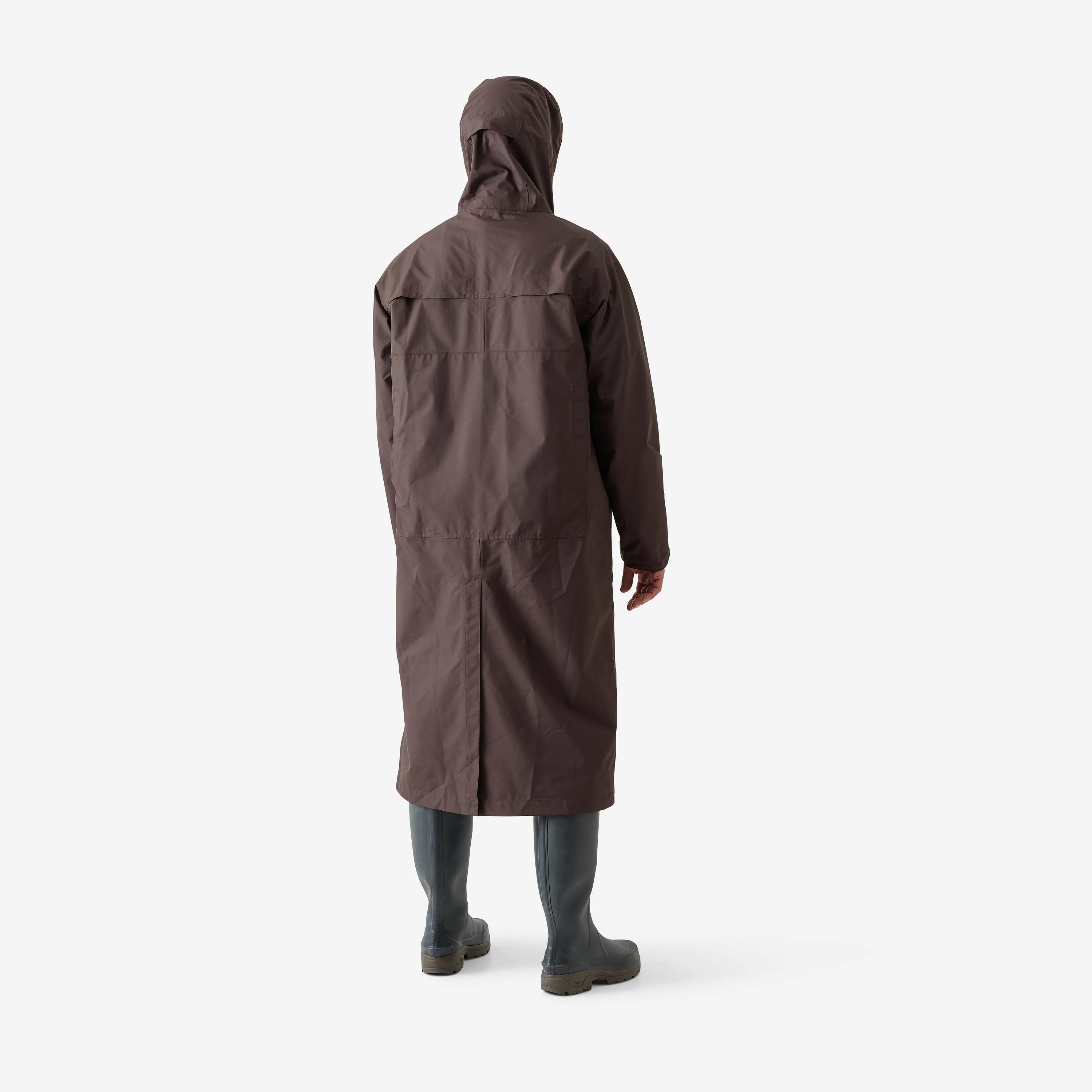 Manteau long chasse imperméable 500 marron cacao 2/8