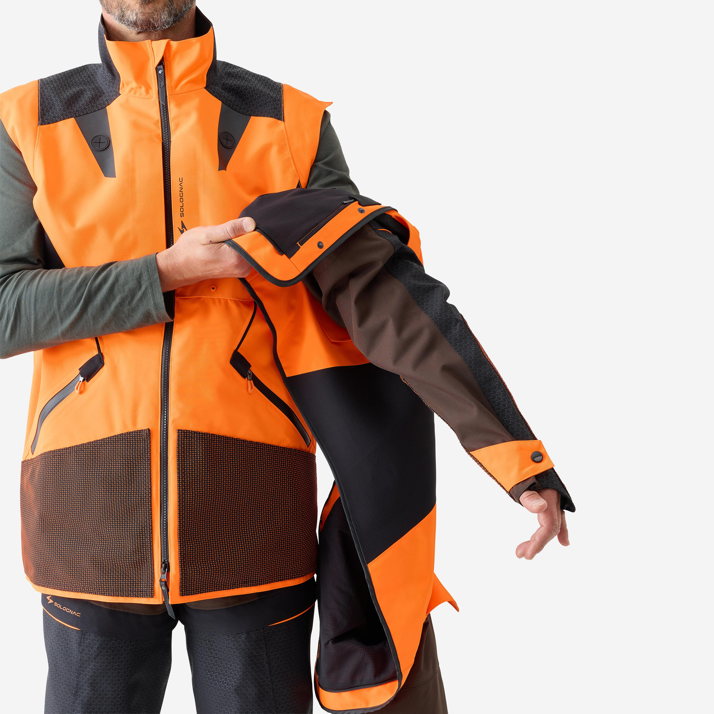 Veste chasse ultra-résistante imperméable modulable Supertrack 1200 homme fluo 16/26