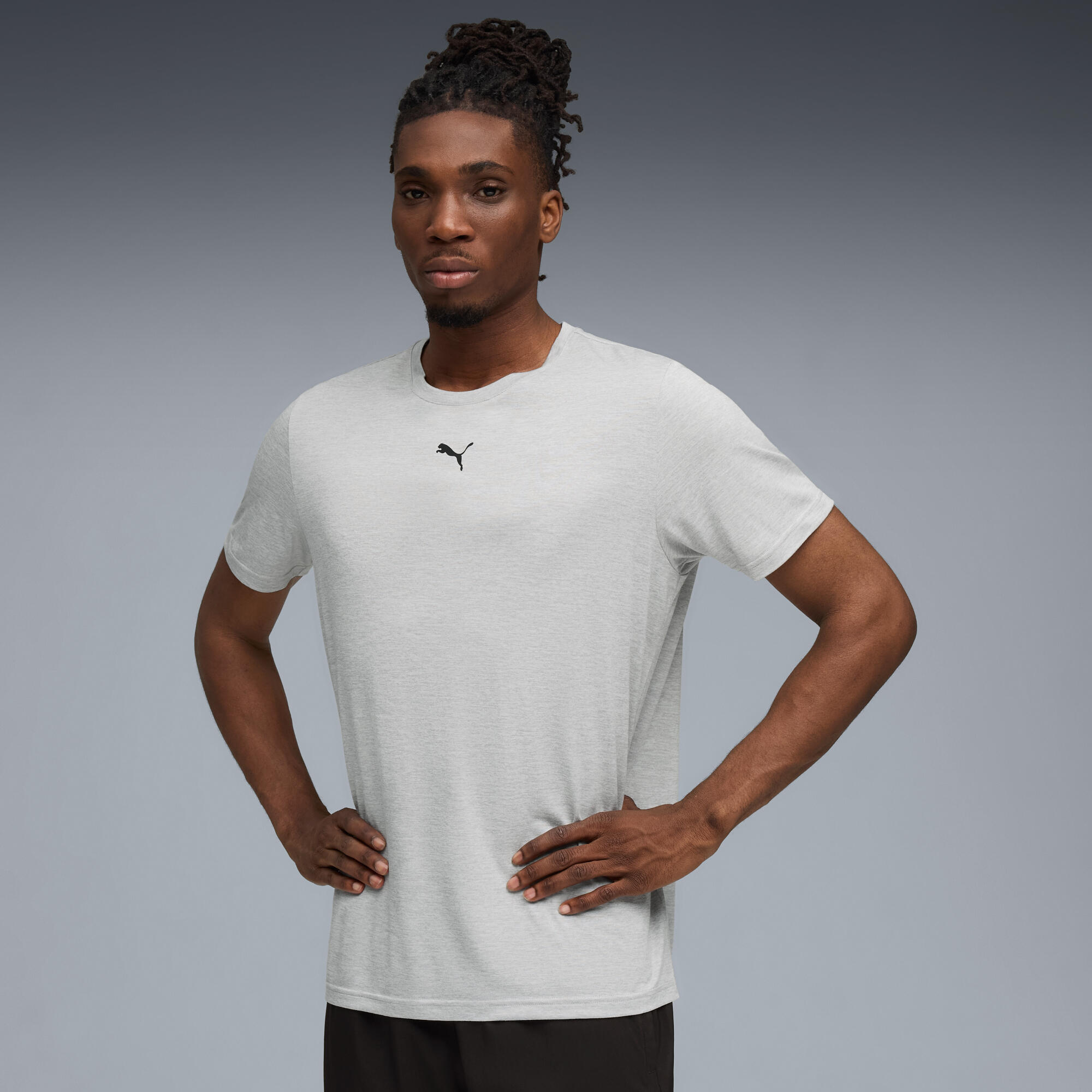 PUMA Train All Day Essentials Men's Heather Cat Tee - Light Gray