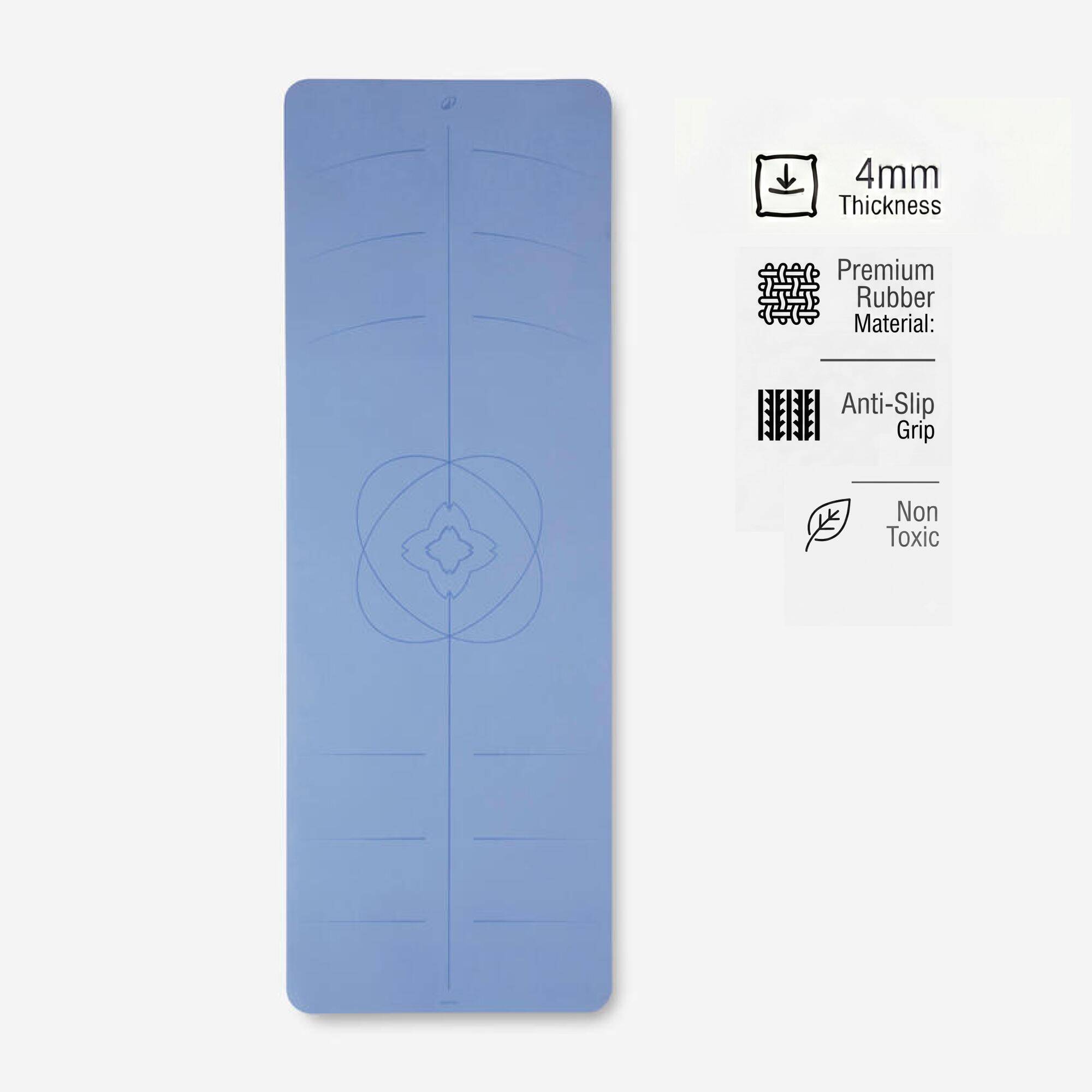 Yoga Mat 4mm Thick, Rubber Foam, 185 x 65 cm with Carry Straps – Blue -  1