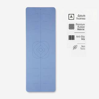 Yoga Mat 4mm Thick, Rubber Foam, 185 x 65 cm with Carry Straps – Blue