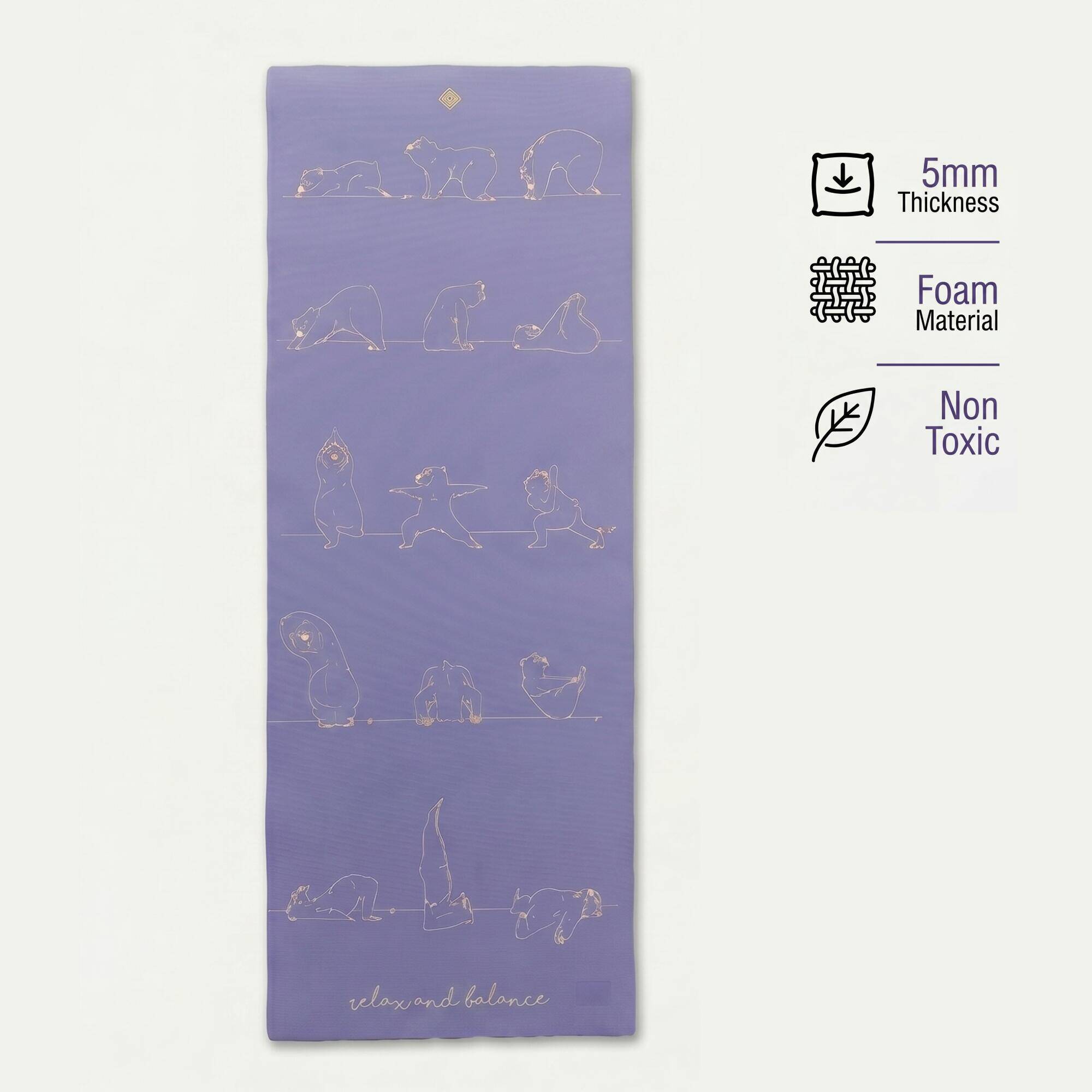 Yoga Mat 5mm Thick, 150 x 60 cm with Carry Straps for Kids – Purple -  1