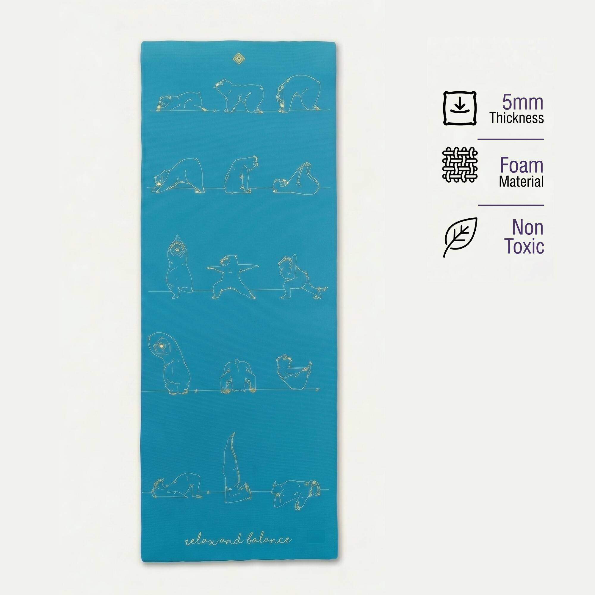 Yoga Mat 5mm Thick,150 x 60 cm with Carry Straps for Kids – Blue -  1