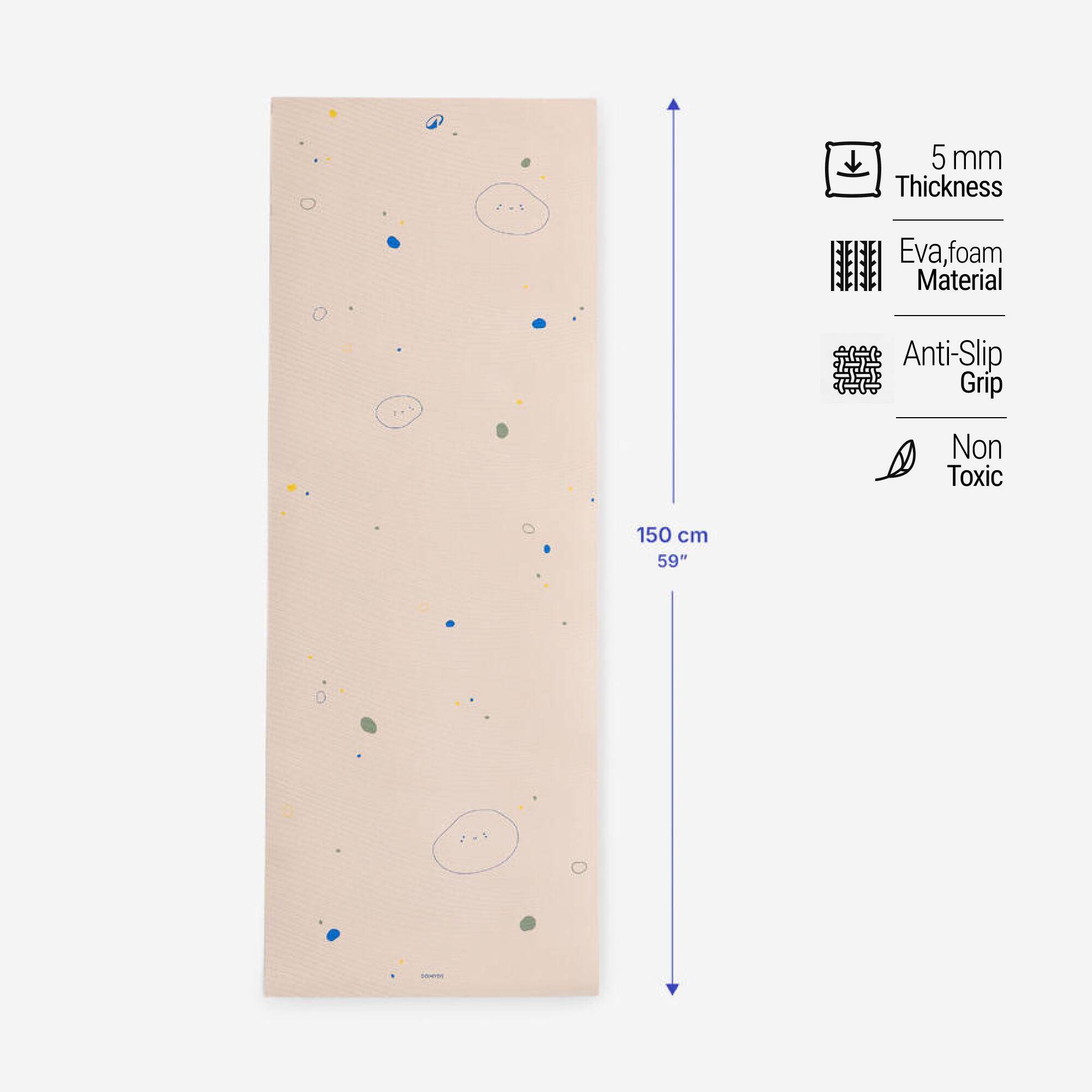 Kids' 5 mm Thick Yoga Mat with Straps - Beige/Blue/Dark Green -  1