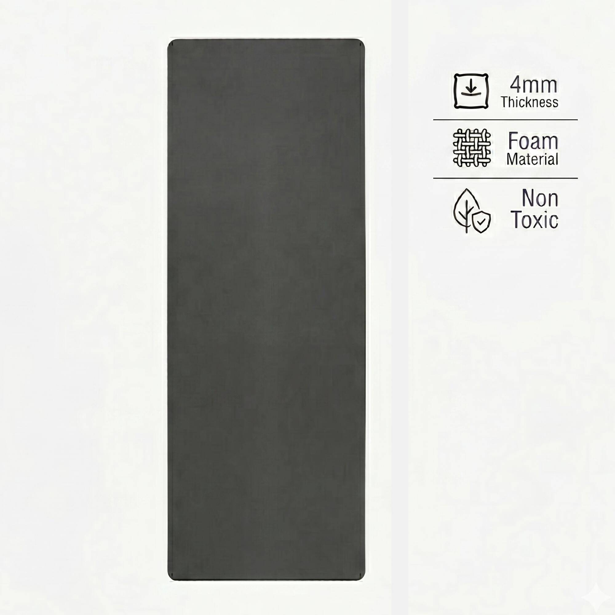 Yoga Mat 4mm Thick, Lightweight Foam, 172 x 58 cm for Beginners - Grey -  1