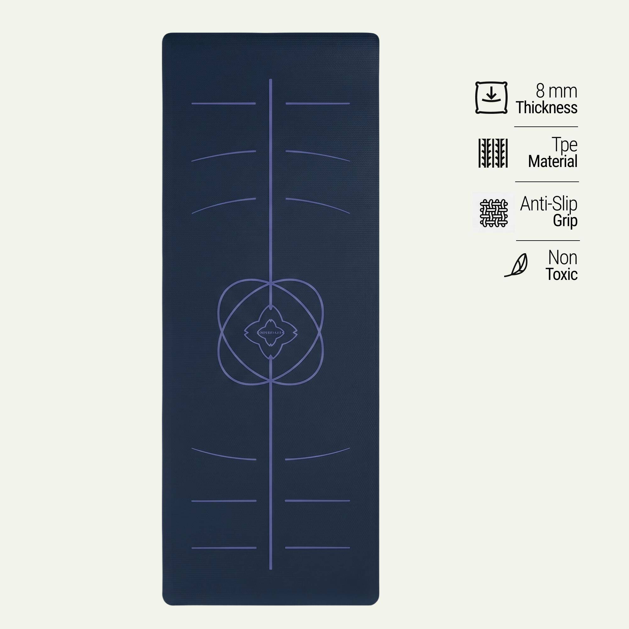 Yoga Mat 8mm Thick, Anti-Slip Foam, 200 x 75 cm with Carry Strap - Comet Blue -  1