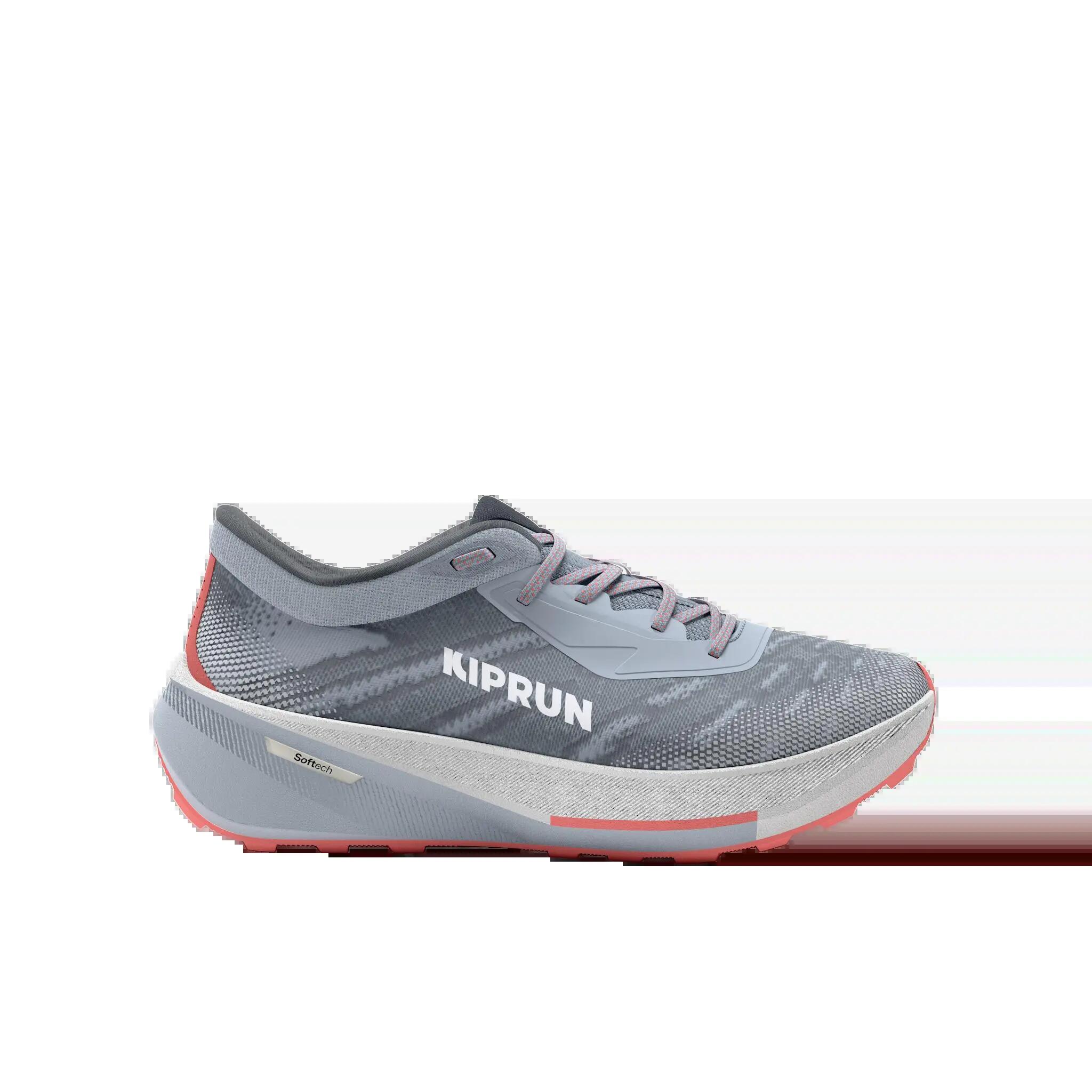 Women's road and trail running shoes: Kiprun Kipcore Gravel grey and white