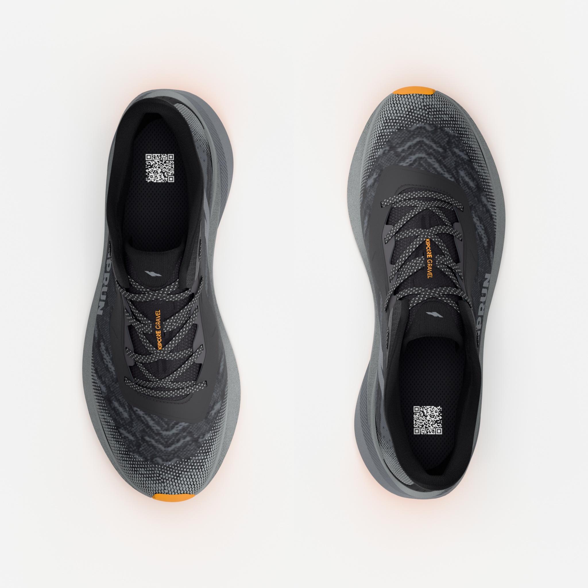 Strassen- und Trailrunning-Schuhe Herren, Kiprun Kipcore Gravel schwarz und grau 7/8