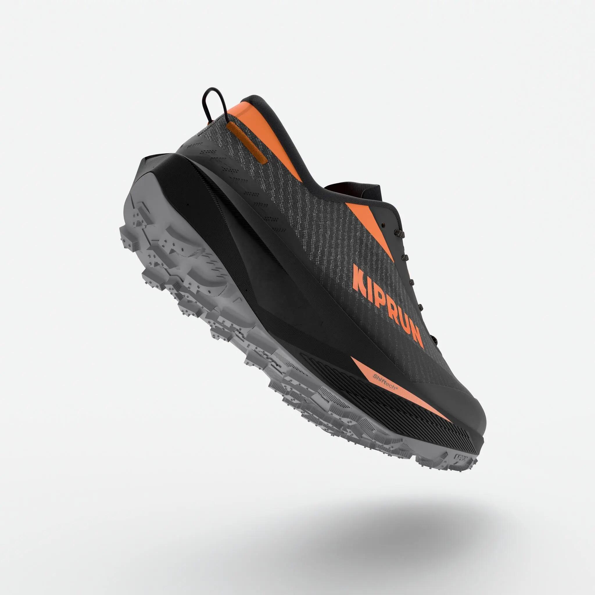 Sabatilles trail running home Kiprun Kipclimb negre taronja 3/8