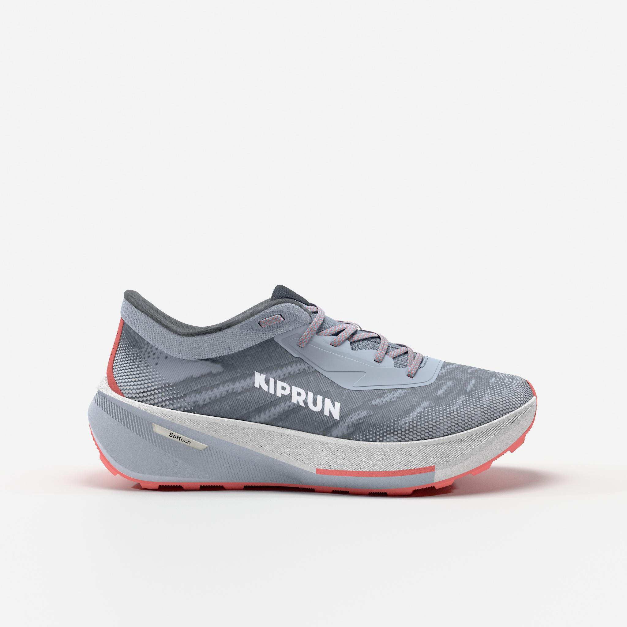 Women's road and trail running shoes: Kiprun Kipcore Gravel grey and white