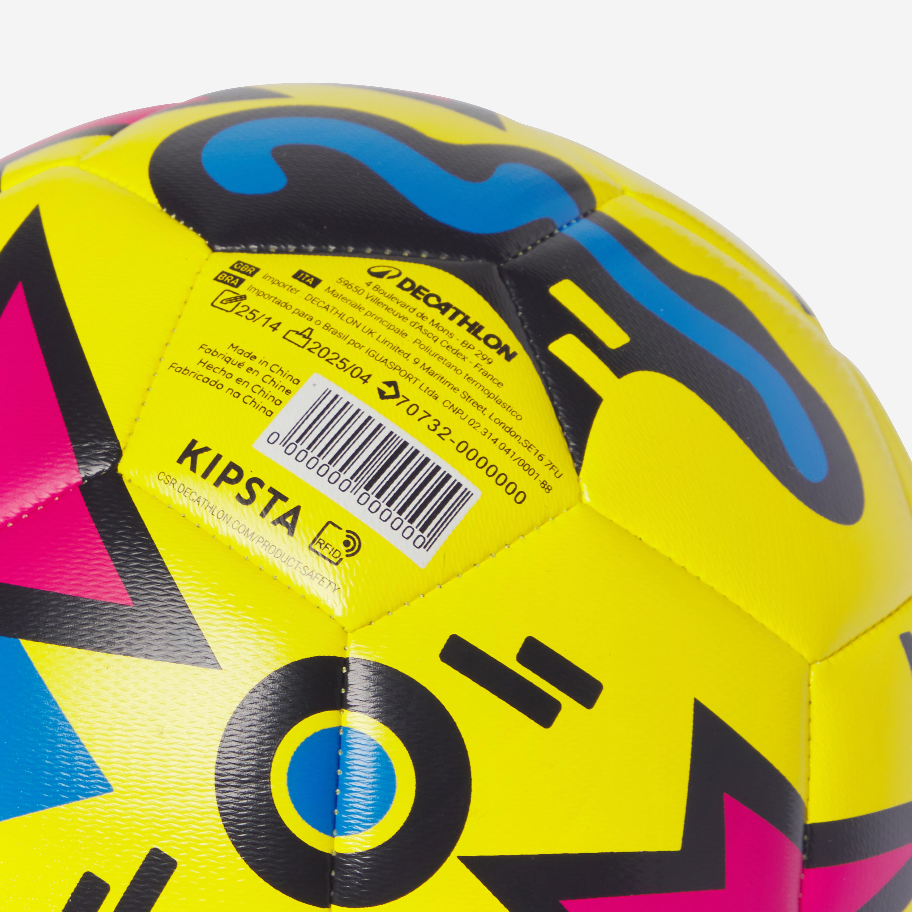 Pallone calcio LEARNING BALL giallo-blu-rosa T5 4/5