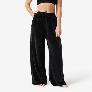 Women loose-fitting yoga and Pilates trousers in warm, breathable velour, black