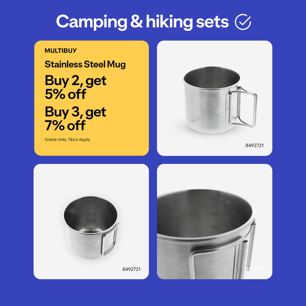 0.4 L Stainless Steel Cup 500 for hiking and camping.