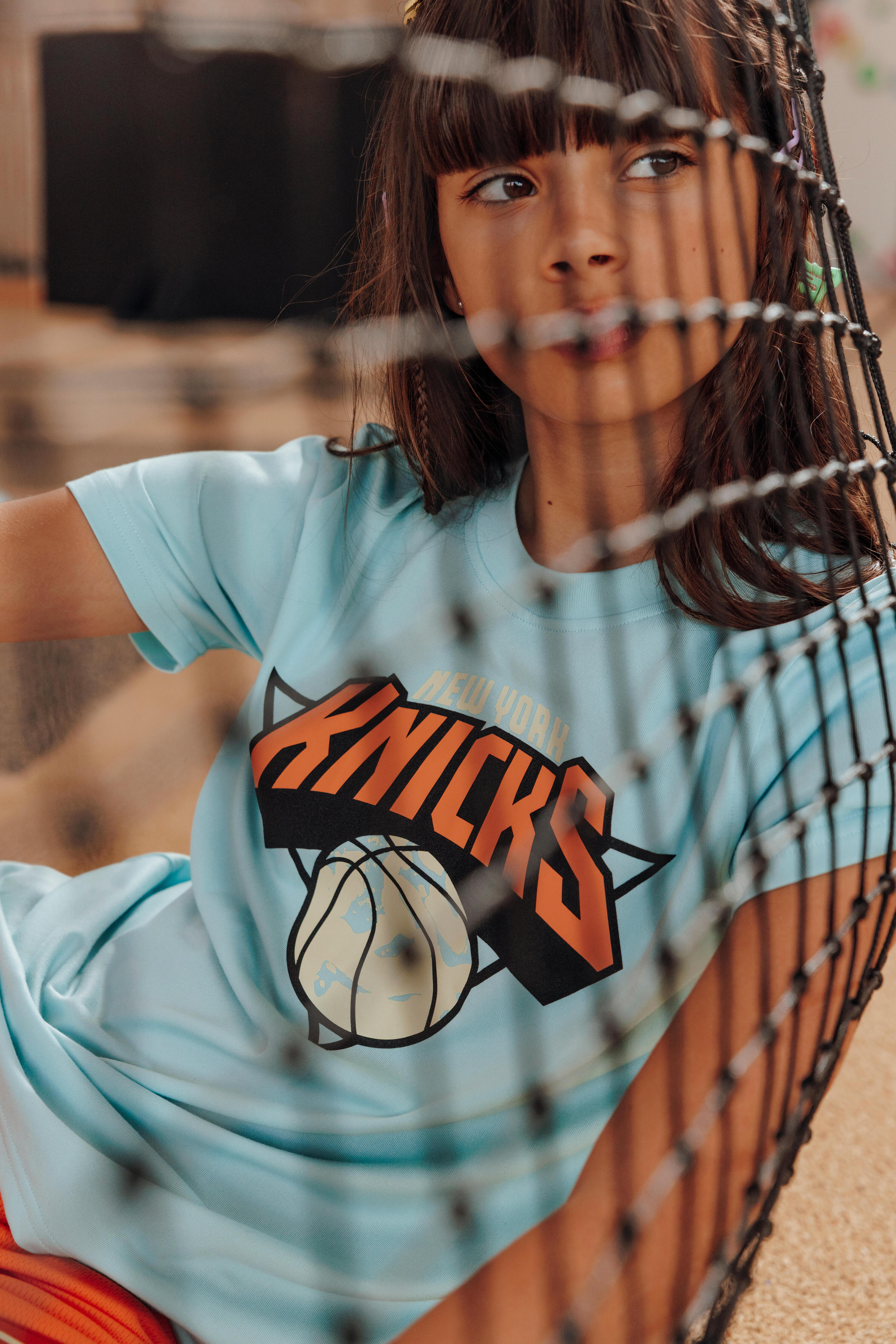 Playera de básquetbol azul con gris para niños/junior NBA Knicks TS900 11/11