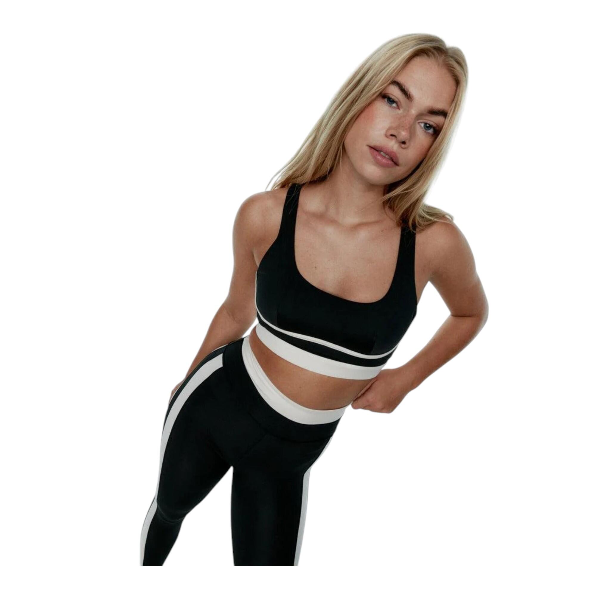 Sujetador deportivo sujeción alta espalda cruzada Mujer Black limba negro beige 5/6