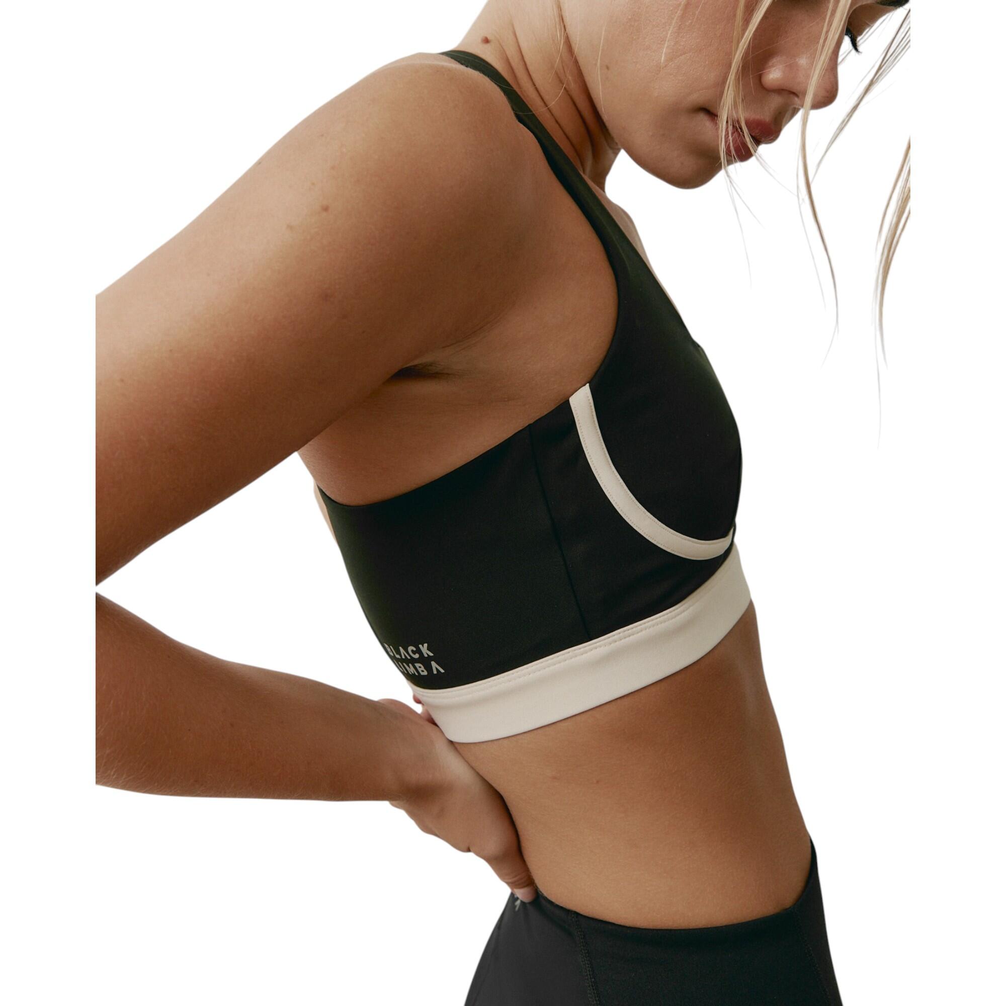 Sujetador deportivo sujeción alta espalda cruzada Mujer Black limba negro beige 3/6