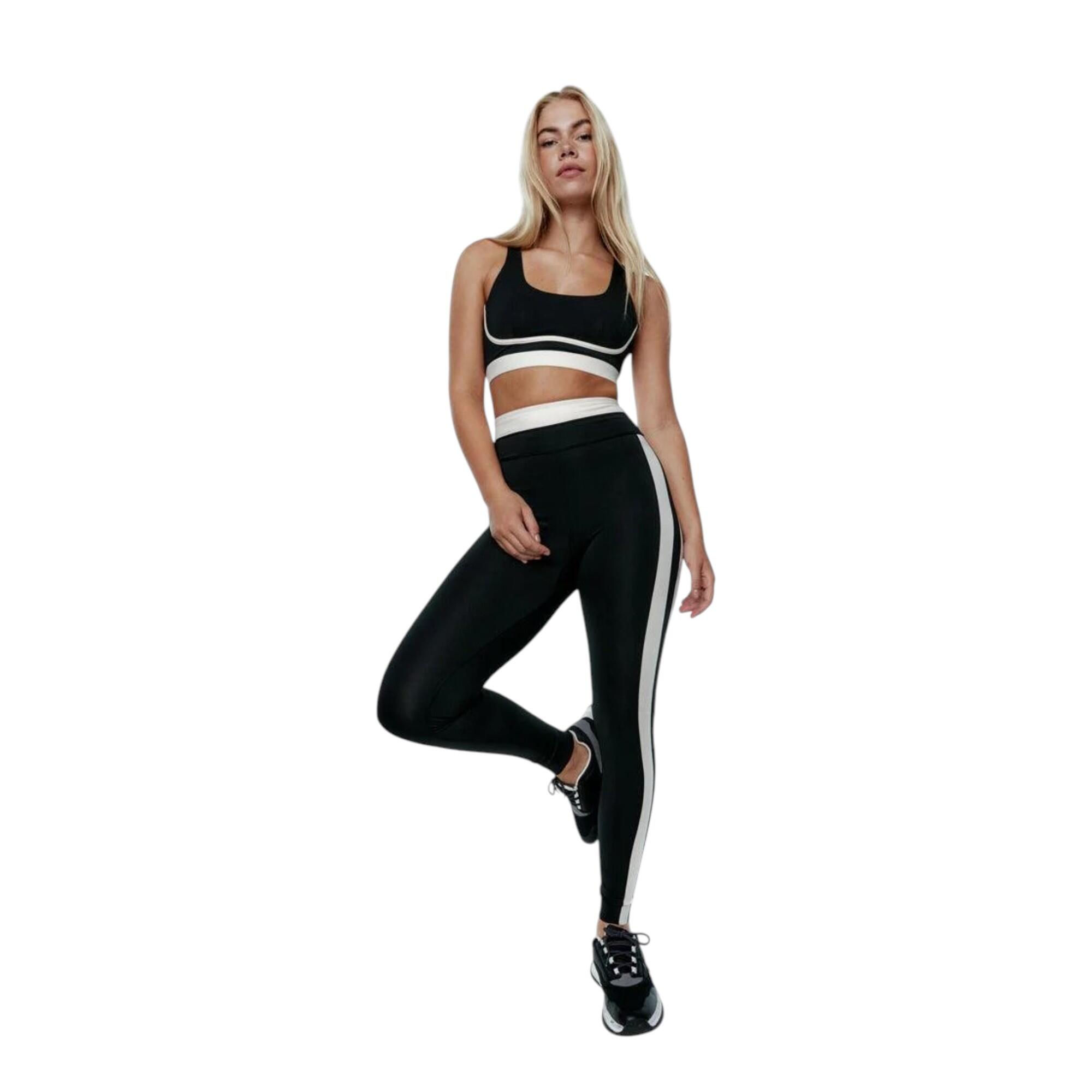Sujetador deportivo sujeción alta espalda cruzada Mujer Black limba negro beige 6/6