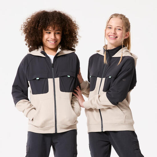 Felpa bambino ginnastica con cappuccio pesante beige-grigio-verde