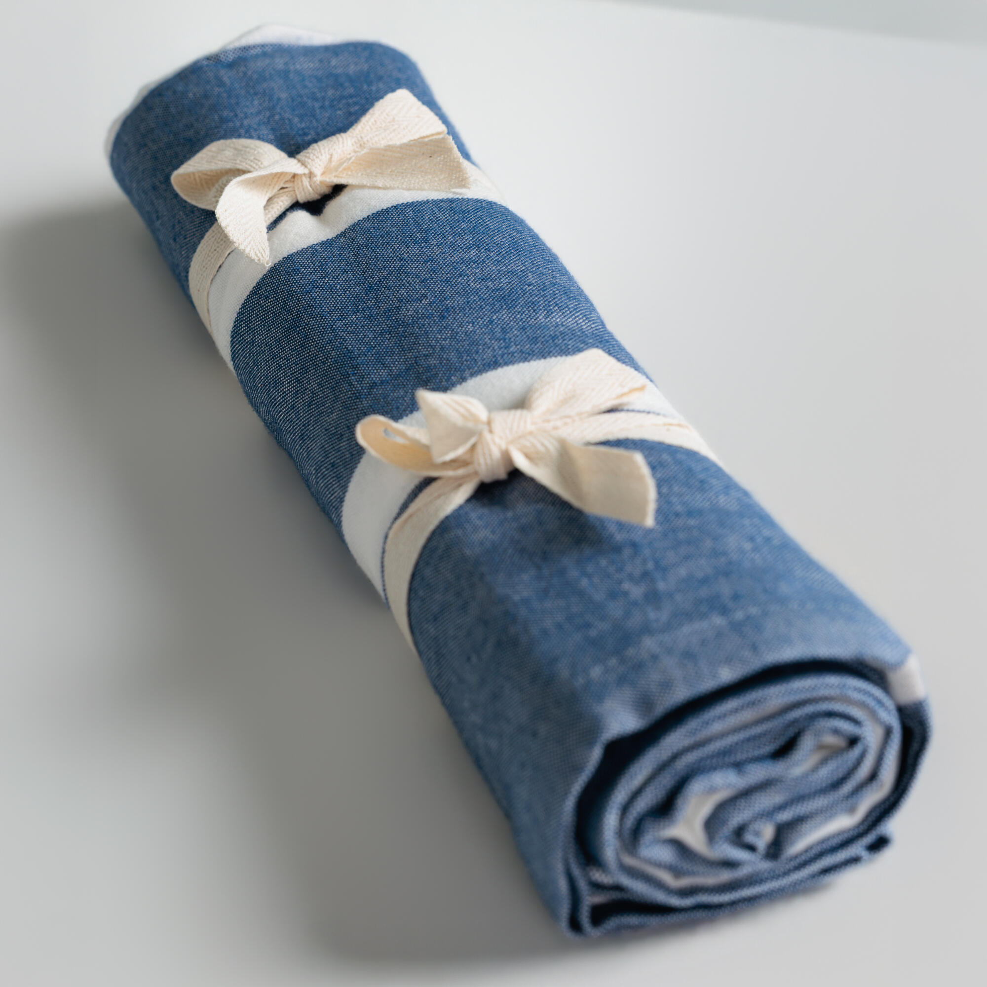 Telo mare pareo bamboo Le Blu a righe blu bianco 5/5
