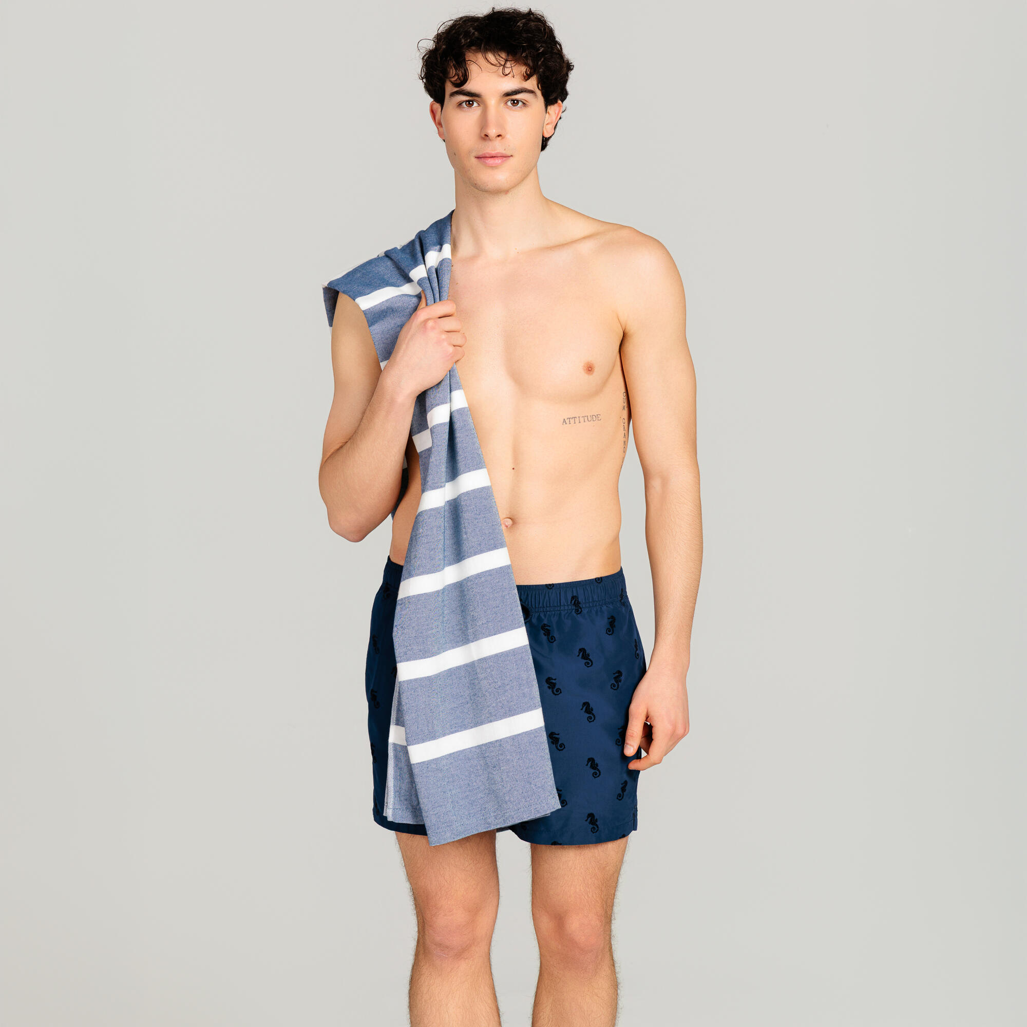 Telo mare pareo bamboo Le Blu a righe blu bianco 4/5