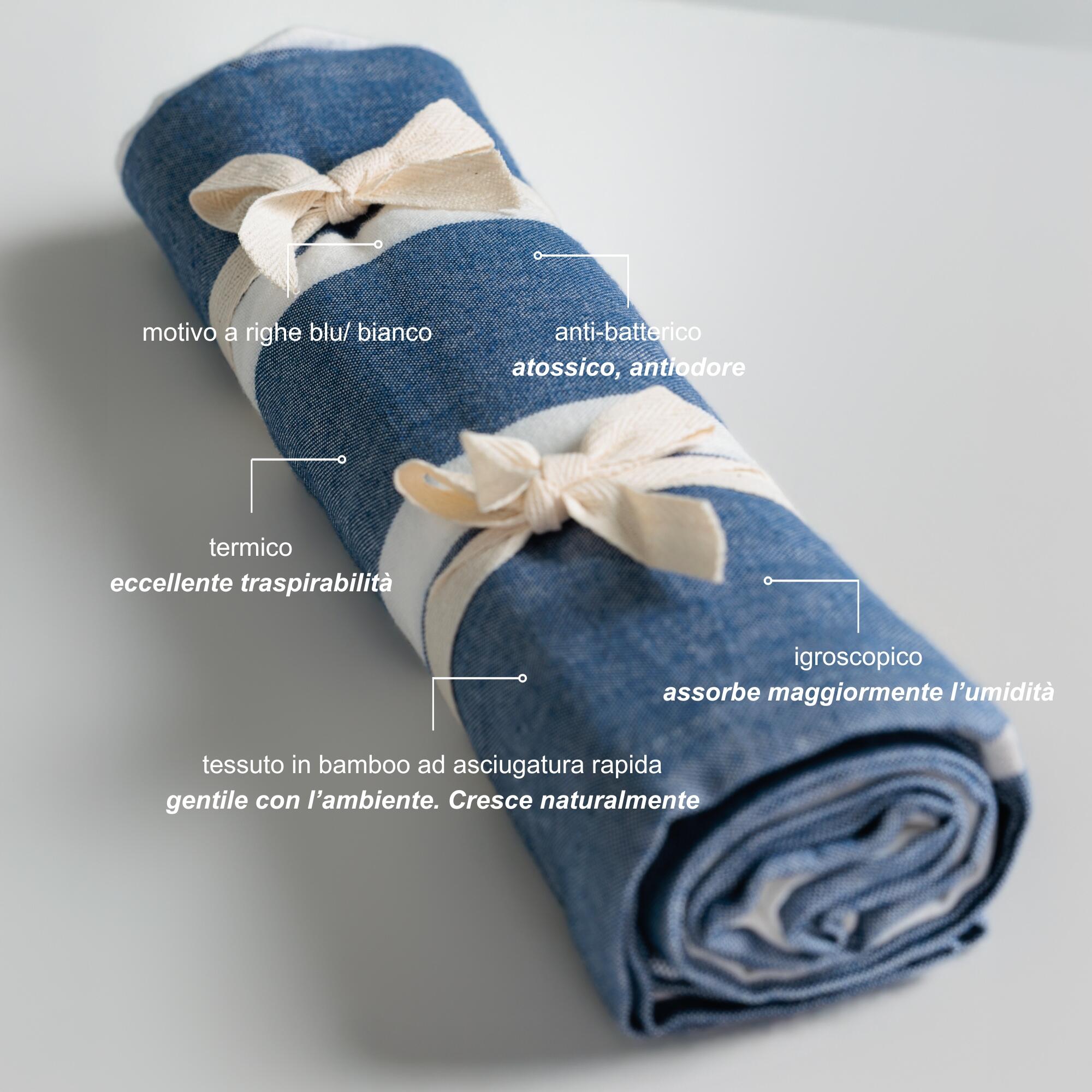 Telo mare pareo bamboo Le Blu a righe blu bianco 3/5