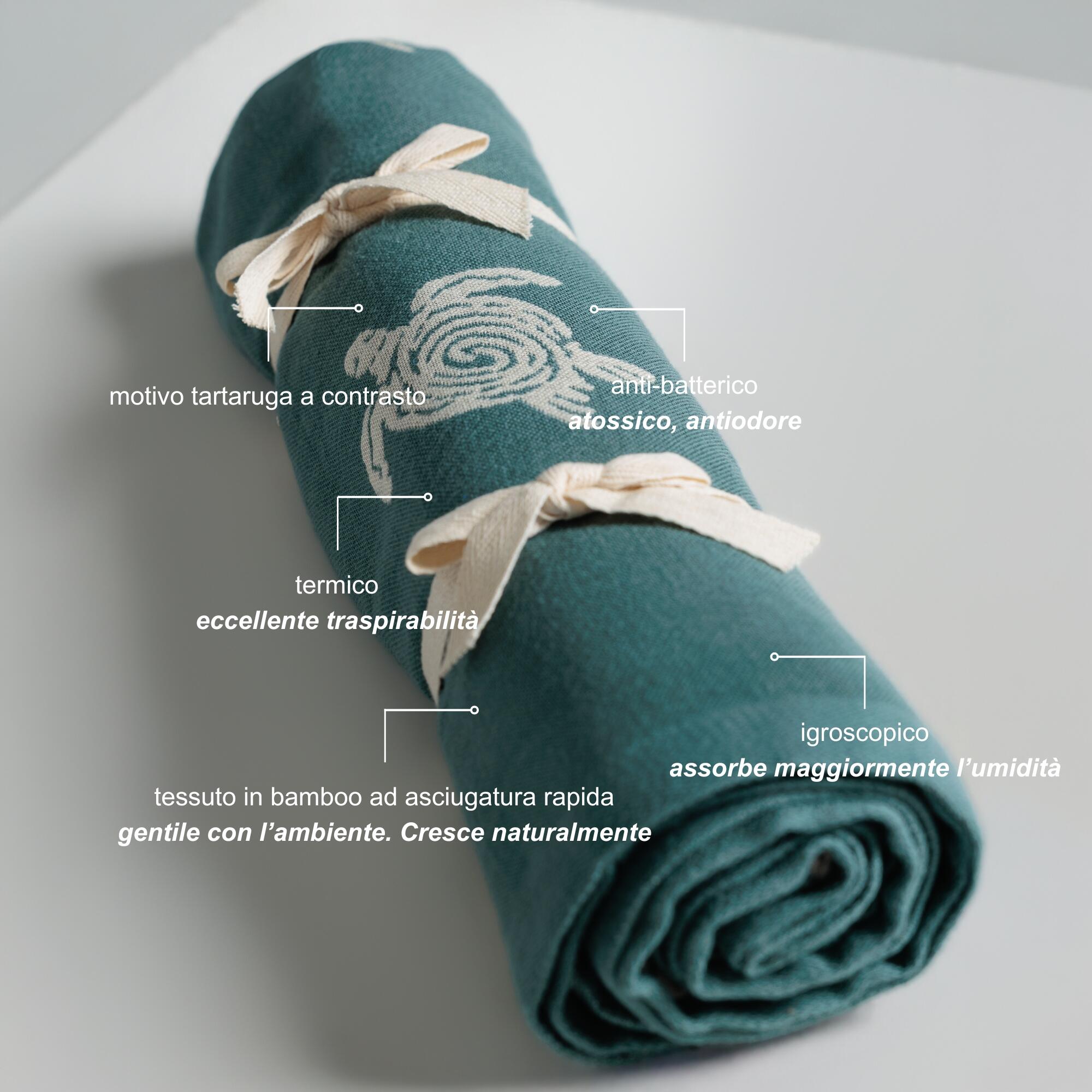 Telo mare pareo bamboo Le Blu motivo tartarughe verde 2/4